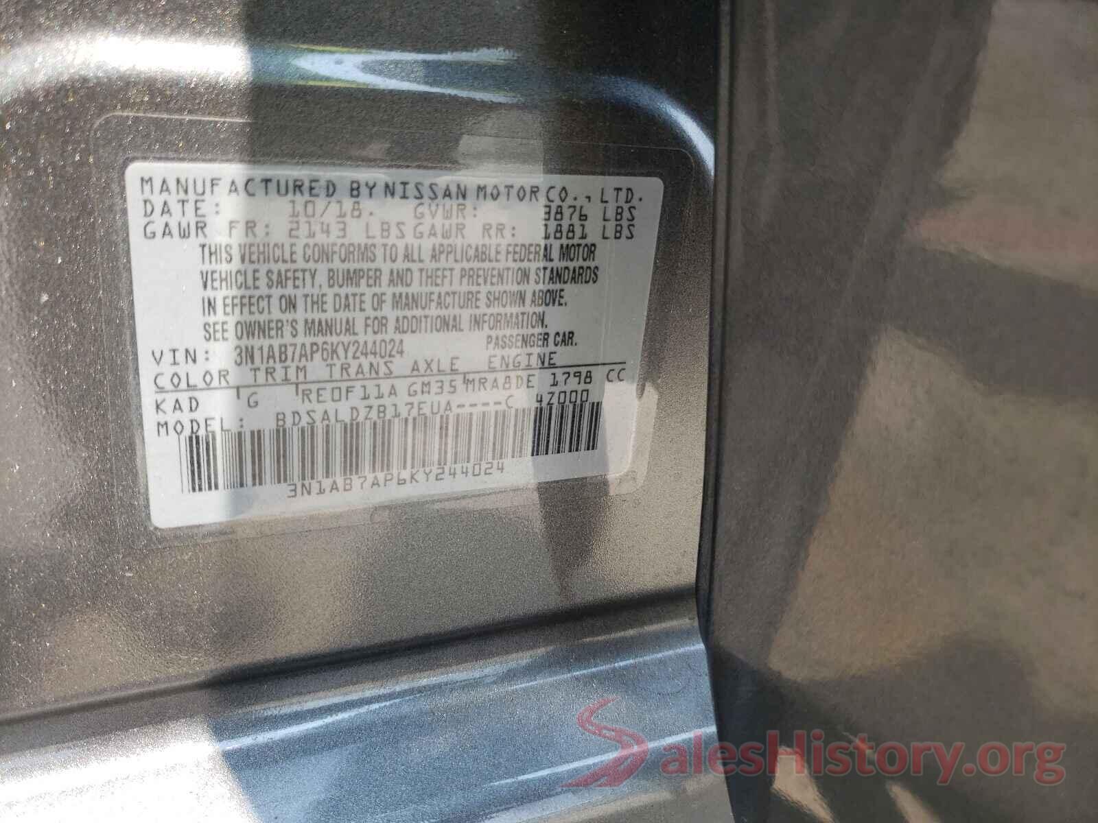 3N1AB7AP6KY244024 2019 NISSAN SENTRA