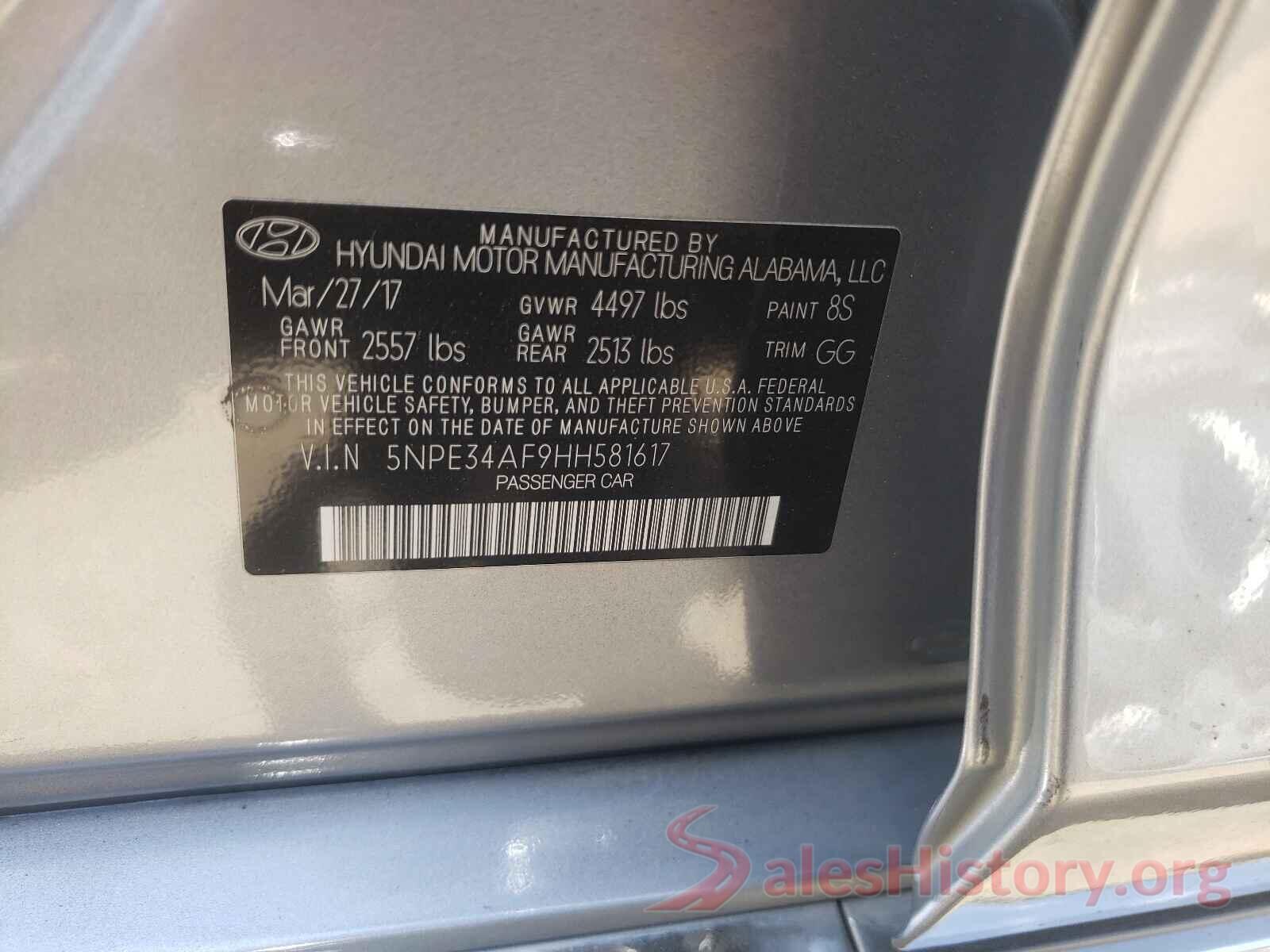 5NPE34AF9HH581617 2017 HYUNDAI SONATA