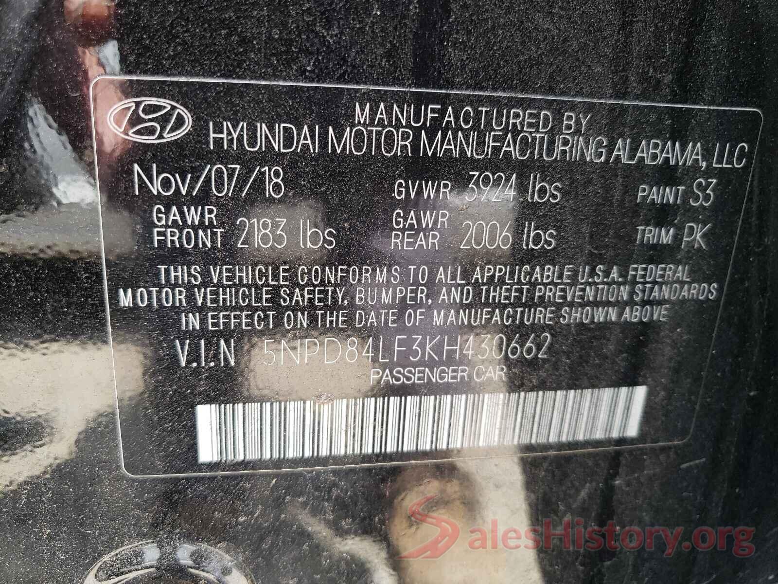 5NPD84LF3KH430662 2019 HYUNDAI ELANTRA