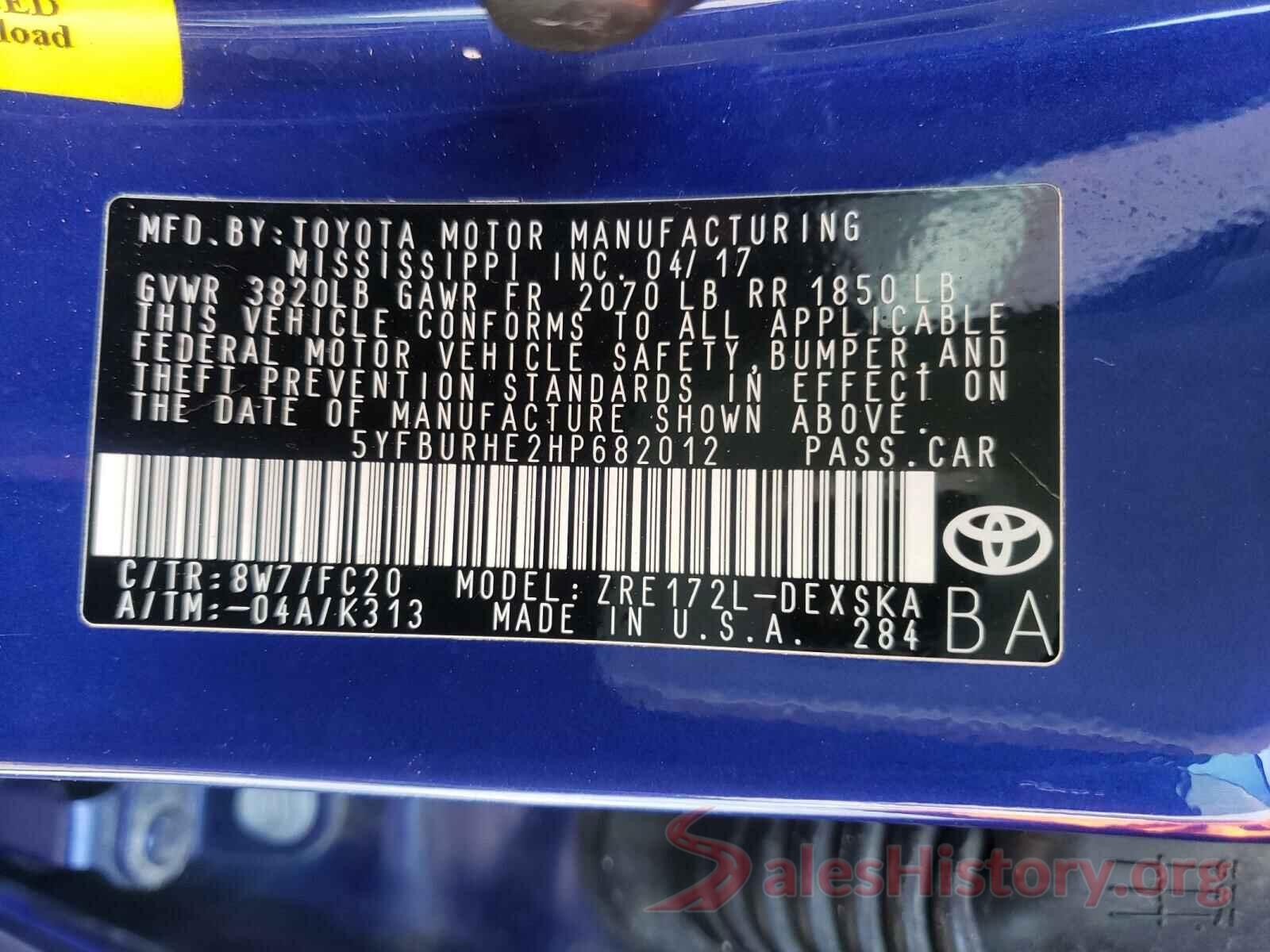 5YFBURHE2HP682012 2017 TOYOTA COROLLA