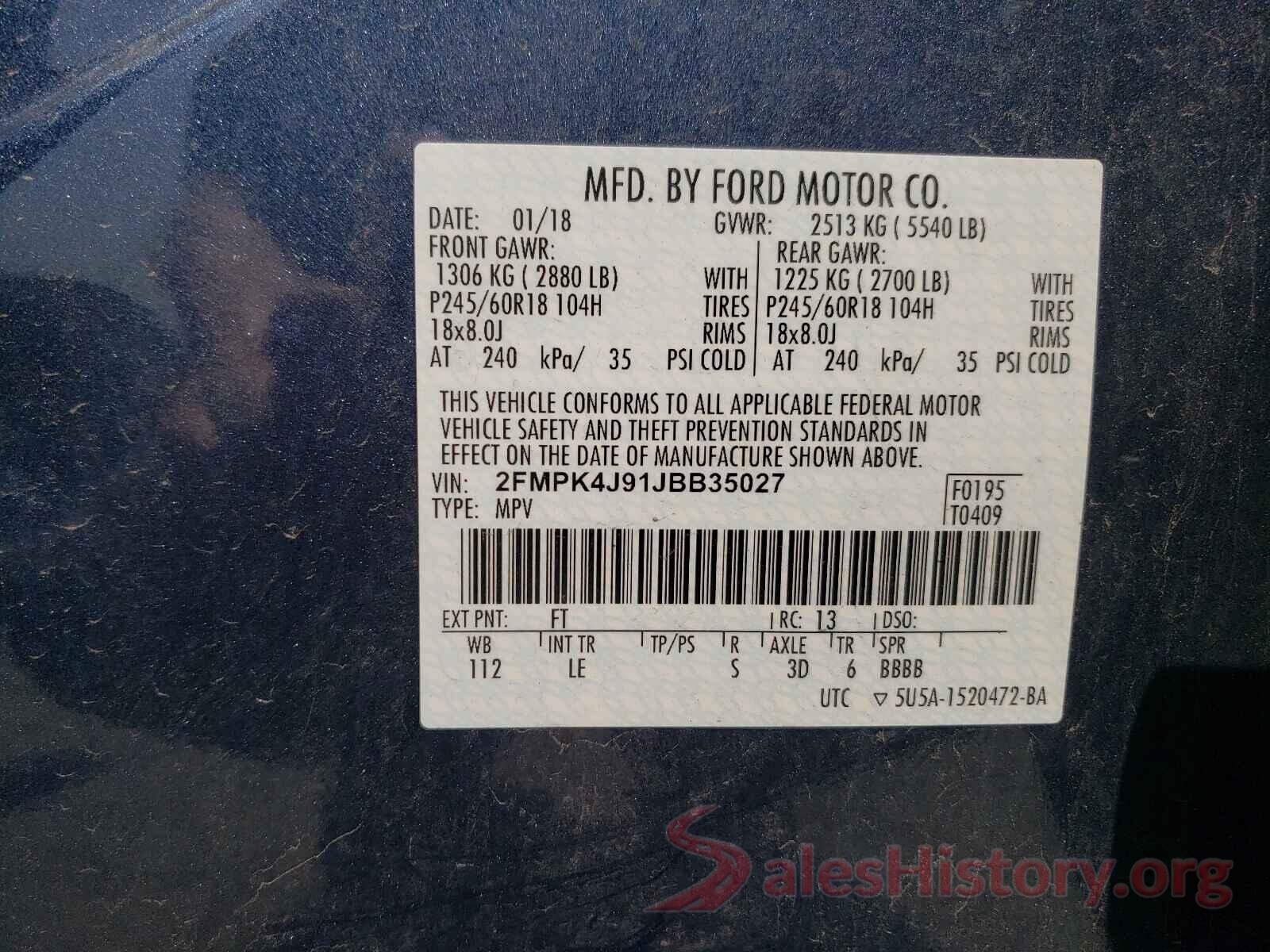 2FMPK4J91JBB35027 2018 FORD EDGE