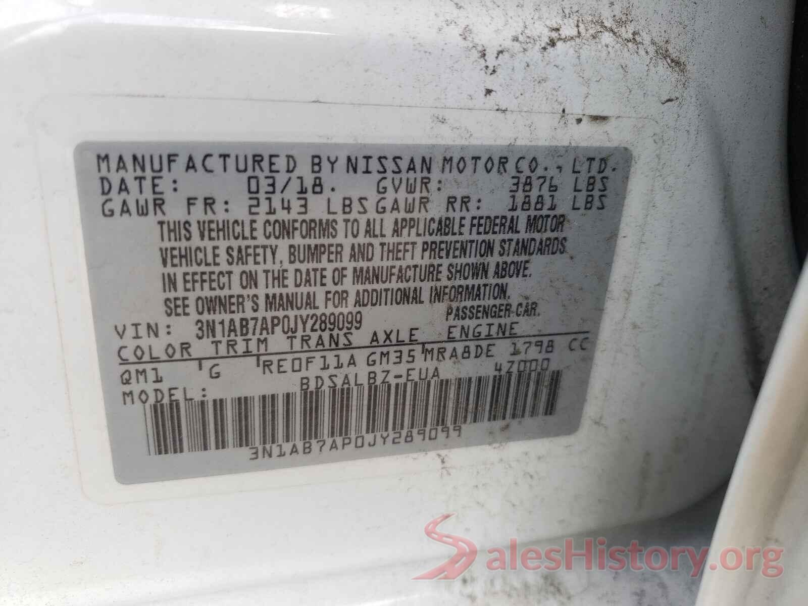 3N1AB7AP0JY289099 2018 NISSAN SENTRA