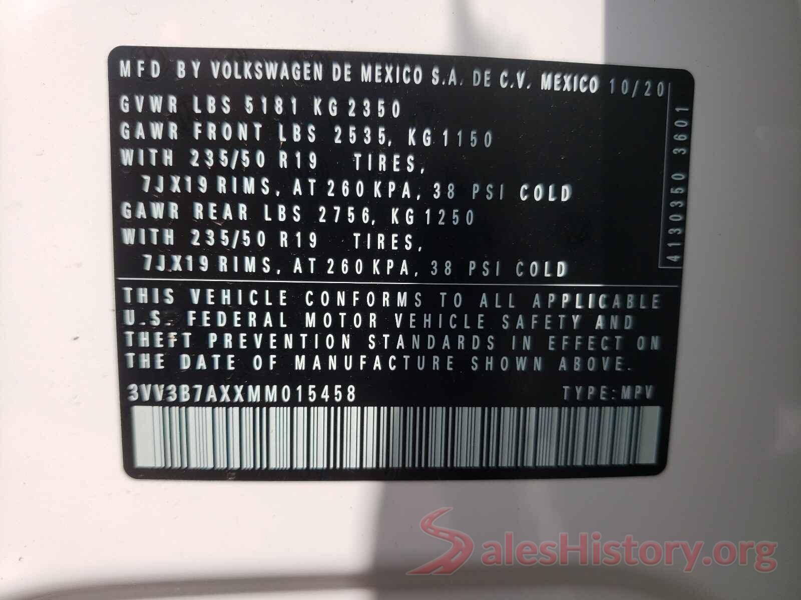 3VV3B7AXXMM015458 2021 VOLKSWAGEN TIGUAN