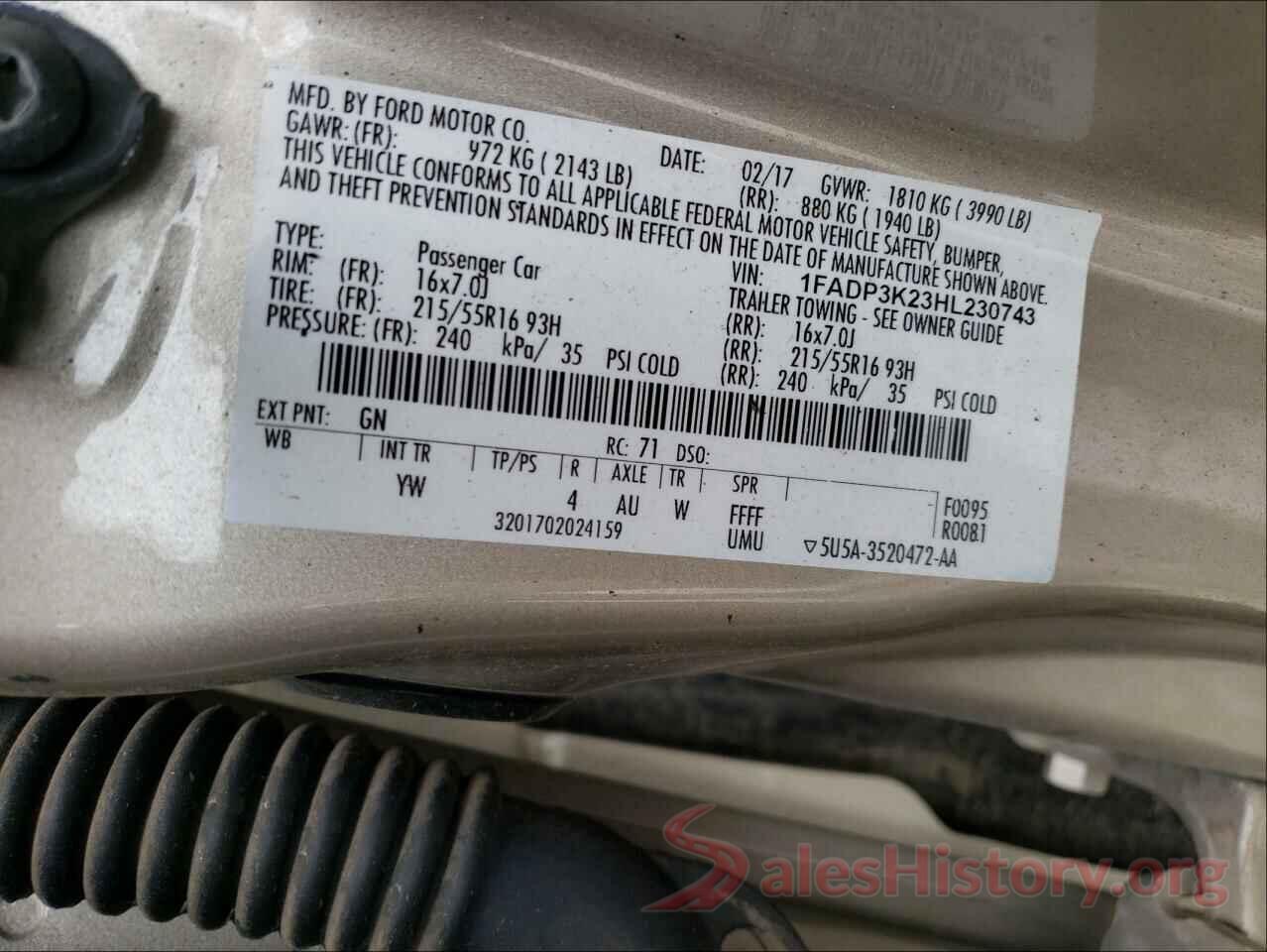 1FADP3K23HL230743 2017 FORD FOCUS