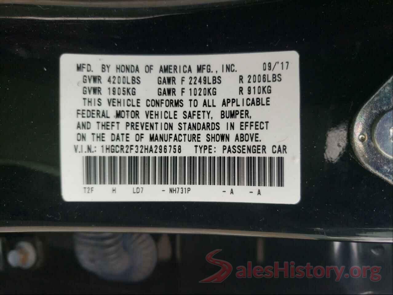 1HGCR2F32HA296758 2017 HONDA ACCORD