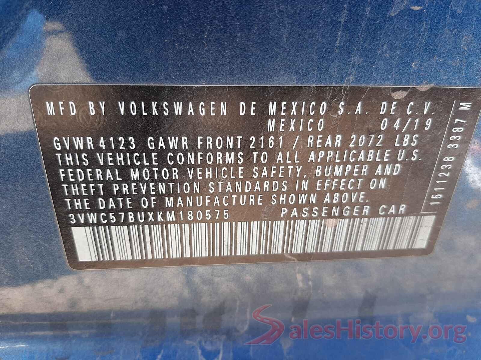 3VWC57BUXKM180575 2019 VOLKSWAGEN JETTA