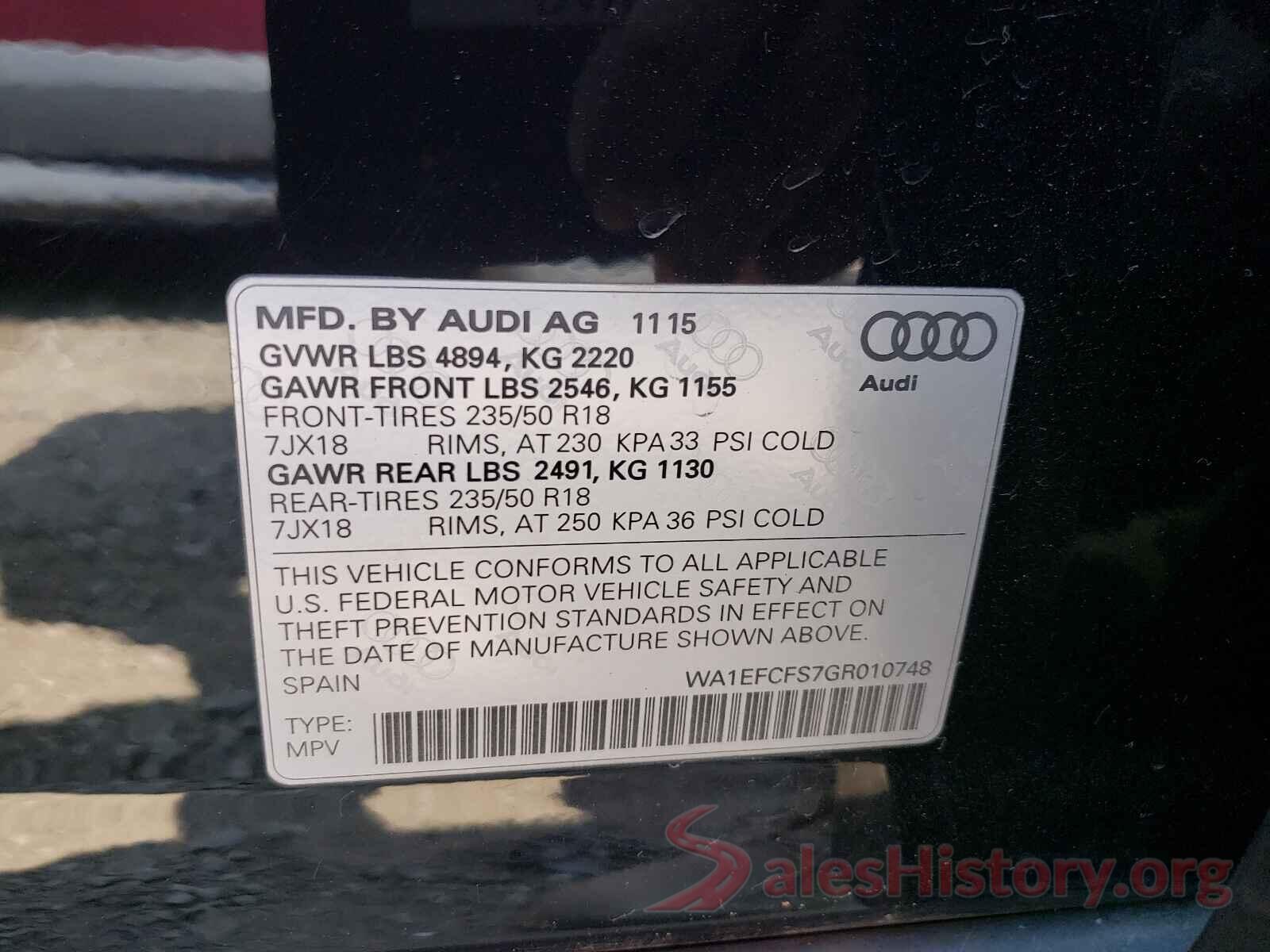 WA1EFCFS7GR010748 2016 AUDI Q3