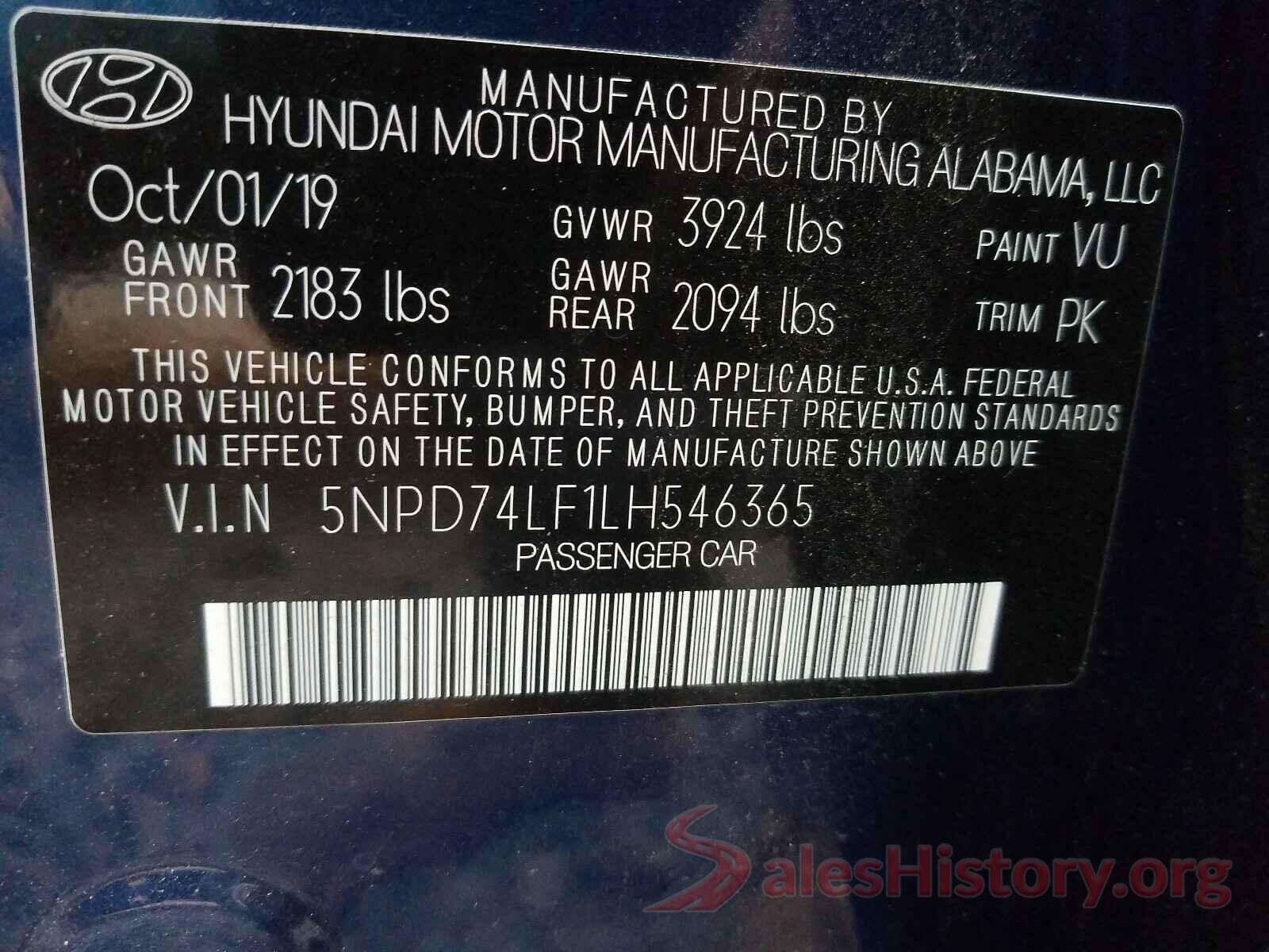 5NPD74LF1LH546365 2020 HYUNDAI ELANTRA