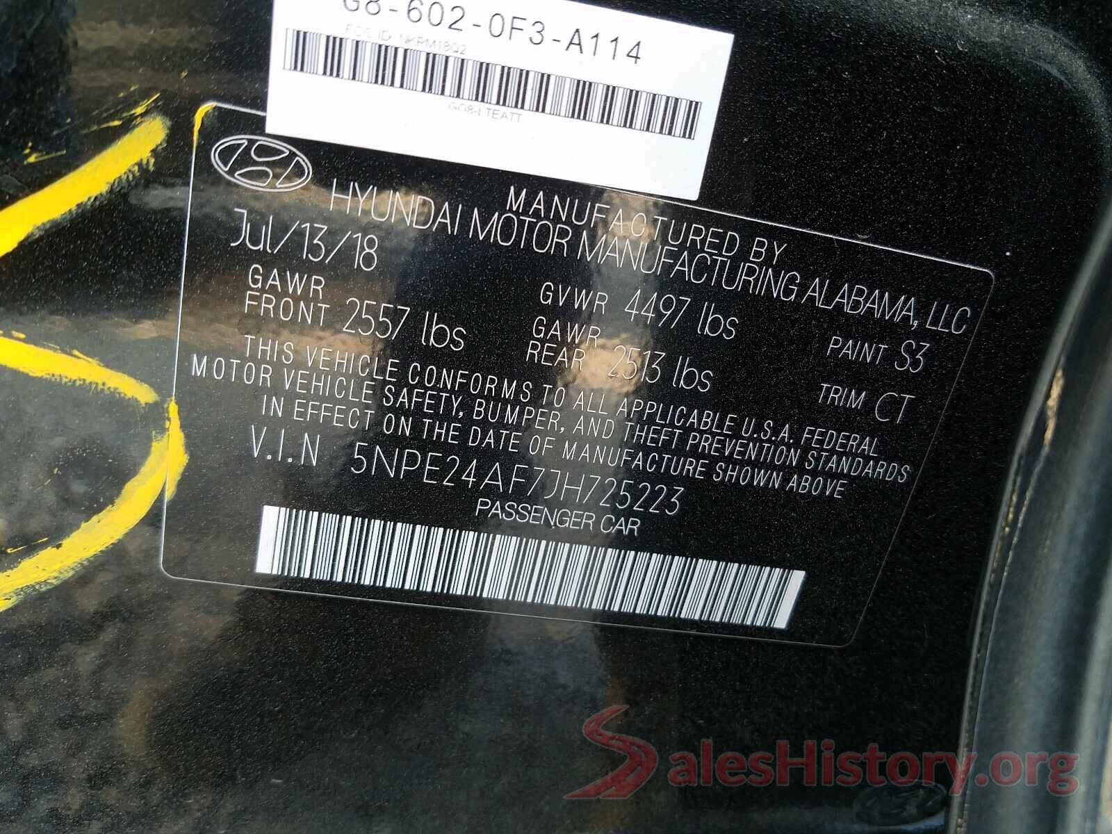 5NPE24AF7JH725223 2018 HYUNDAI SONATA