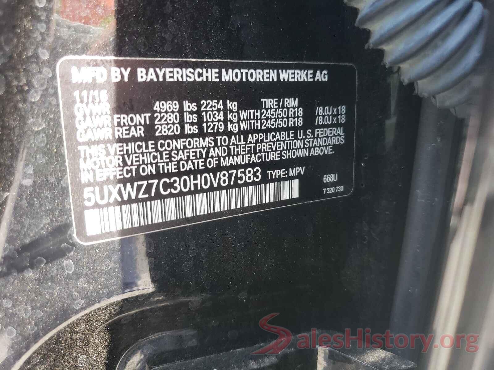 5UXWZ7C30H0V87583 2017 BMW X3