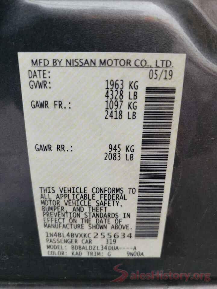 1N4BL4BVXKC255634 2019 NISSAN ALTIMA