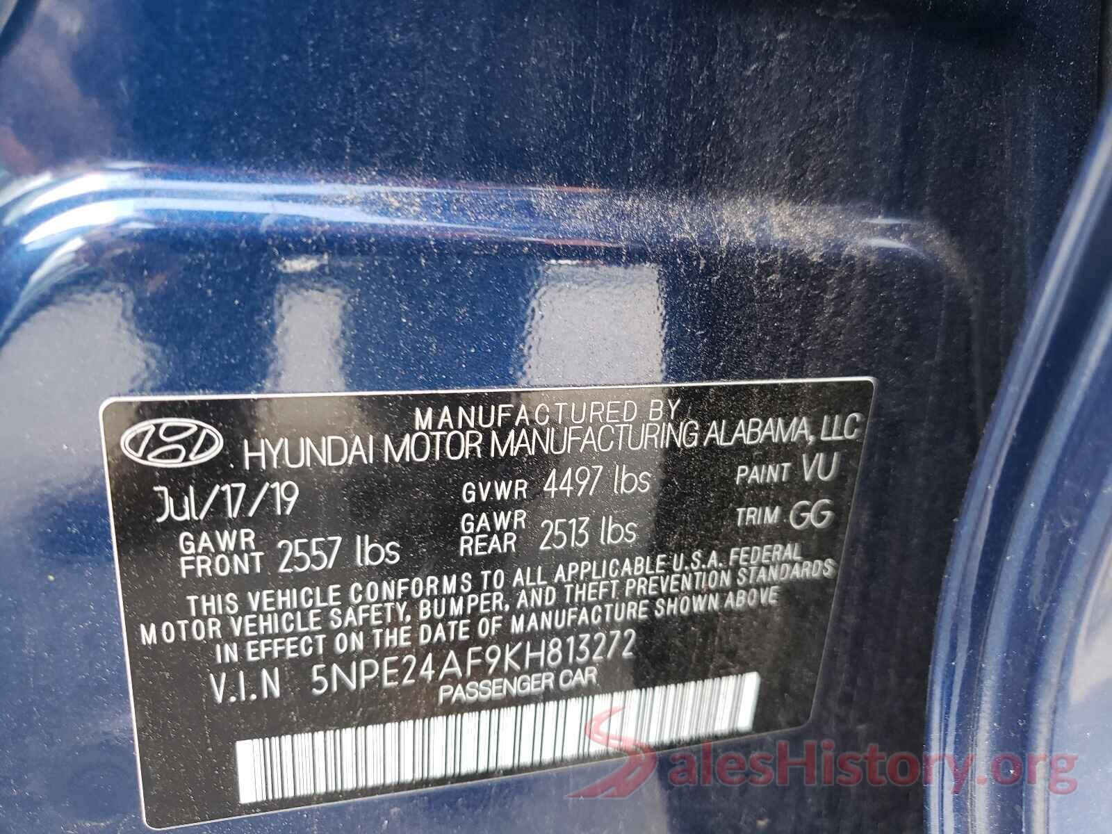 5NPE24AF9KH813272 2019 HYUNDAI SONATA