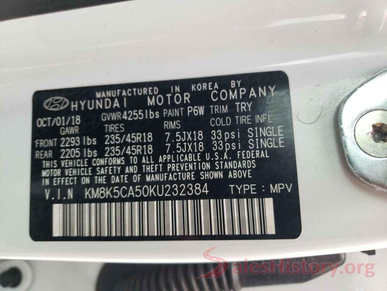 KM8K5CA50KU232384 2019 HYUNDAI KONA