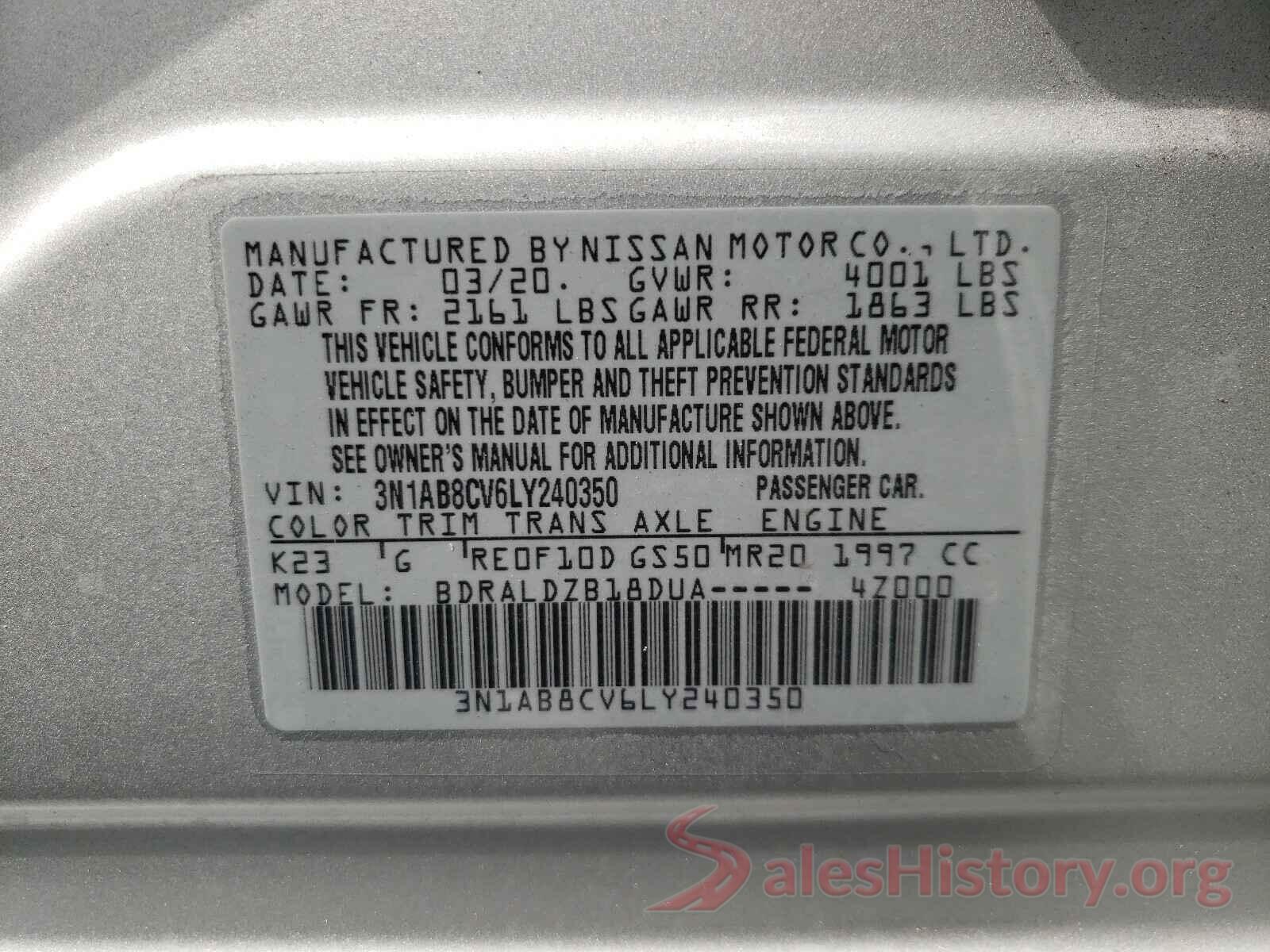 3N1AB8CV6LY240350 2020 NISSAN SENTRA