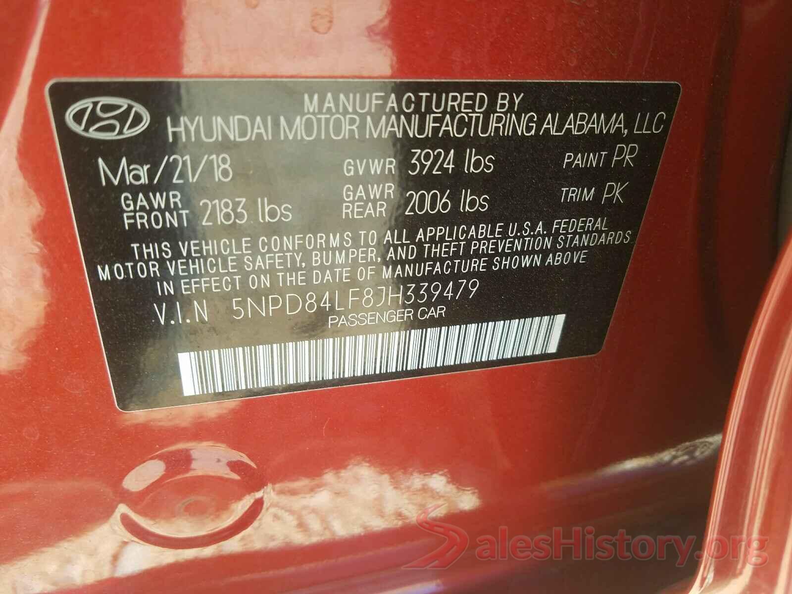 5NPD84LF8JH339479 2018 HYUNDAI ELANTRA