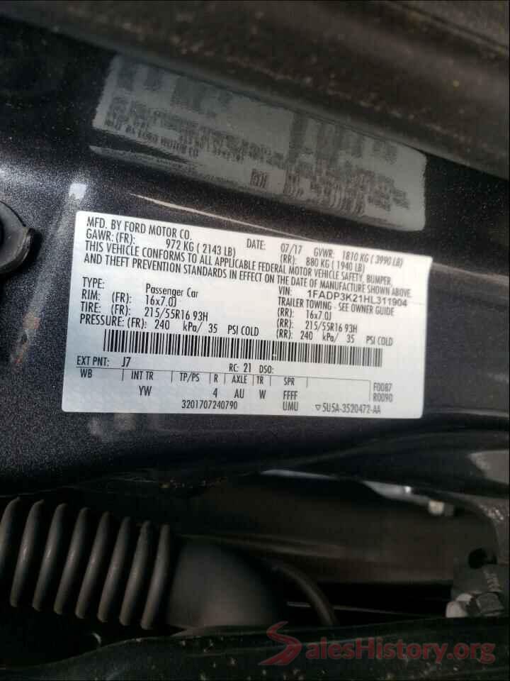 1FADP3K21HL311904 2017 FORD FOCUS