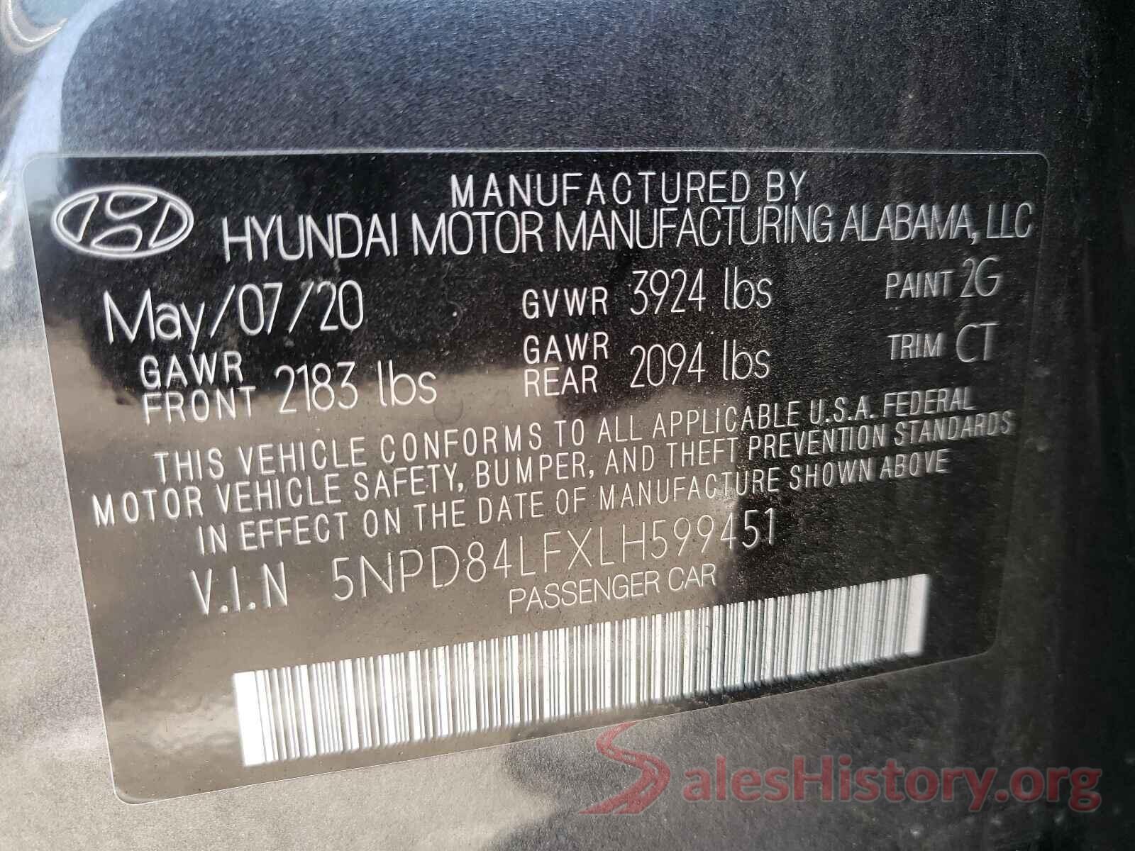 5NPD84LFXLH599451 2020 HYUNDAI ELANTRA