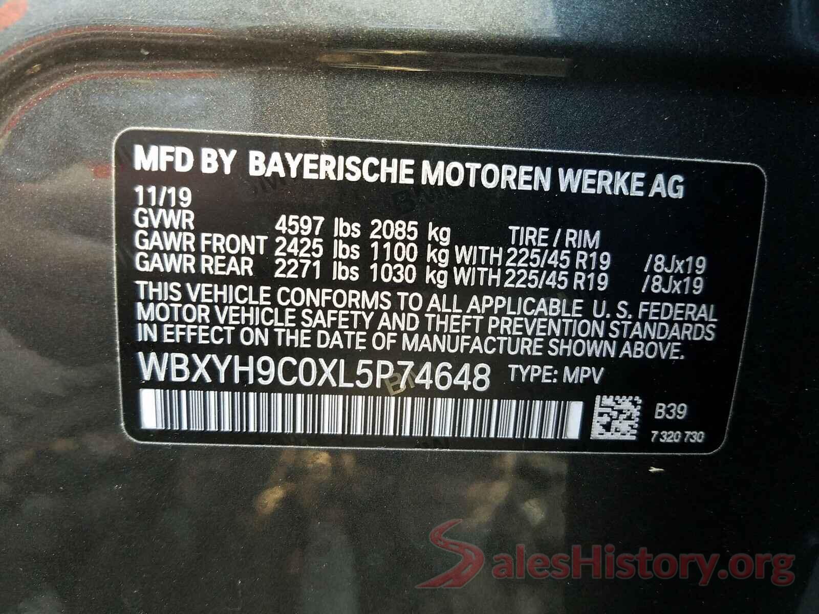 WBXYH9C0XL5P74648 2020 BMW X2