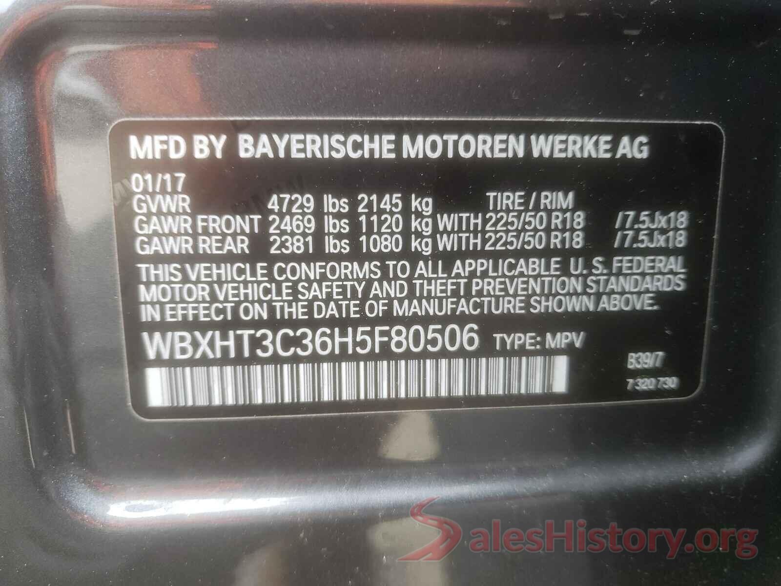 WBXHT3C36H5F80506 2017 BMW X1