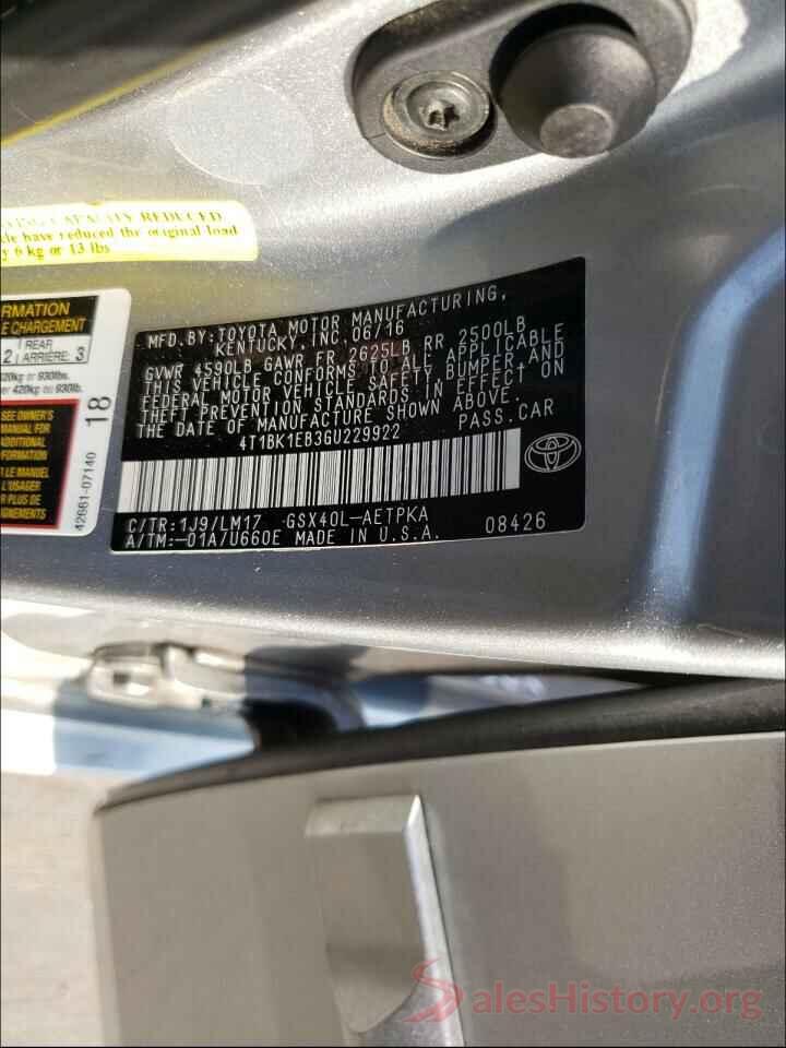 4T1BK1EB3GU229922 2016 TOYOTA AVALON