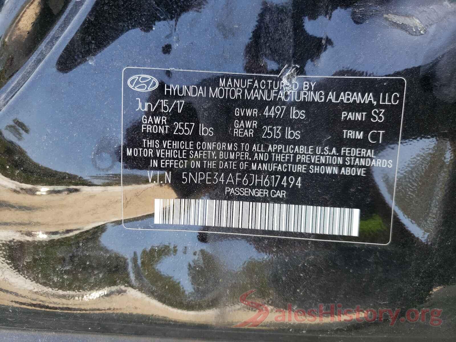 5NPE34AF6JH617494 2018 HYUNDAI SONATA