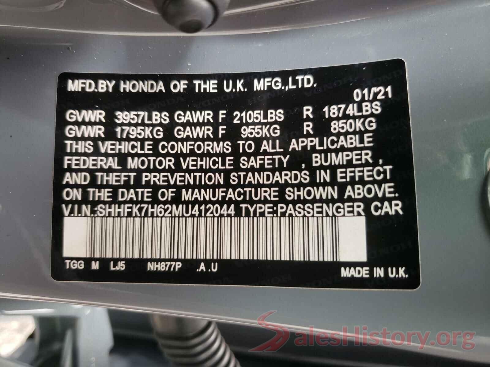 SHHFK7H62MU412044 2021 HONDA CIVIC