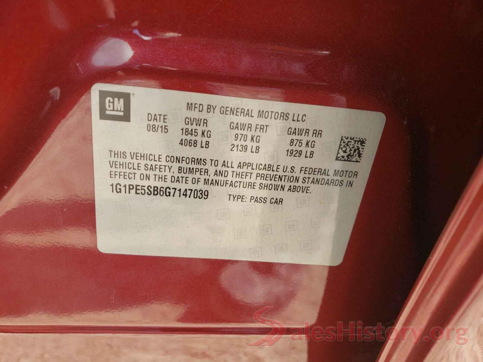 1G1PE5SB6G7147039 2016 CHEVROLET CRUZE