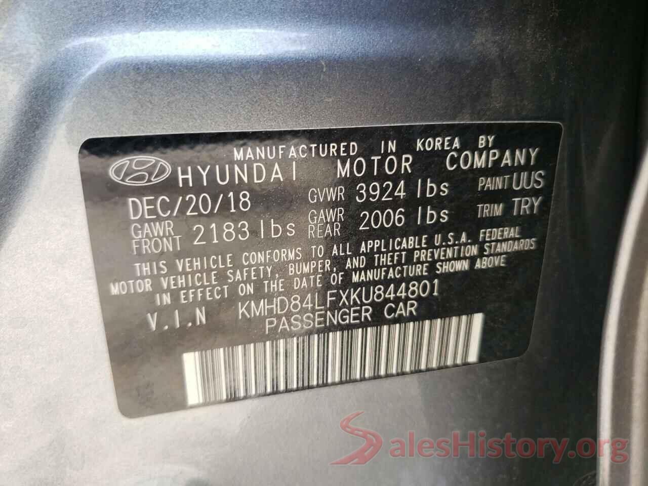 KMHD84LFXKU844801 2019 HYUNDAI ELANTRA