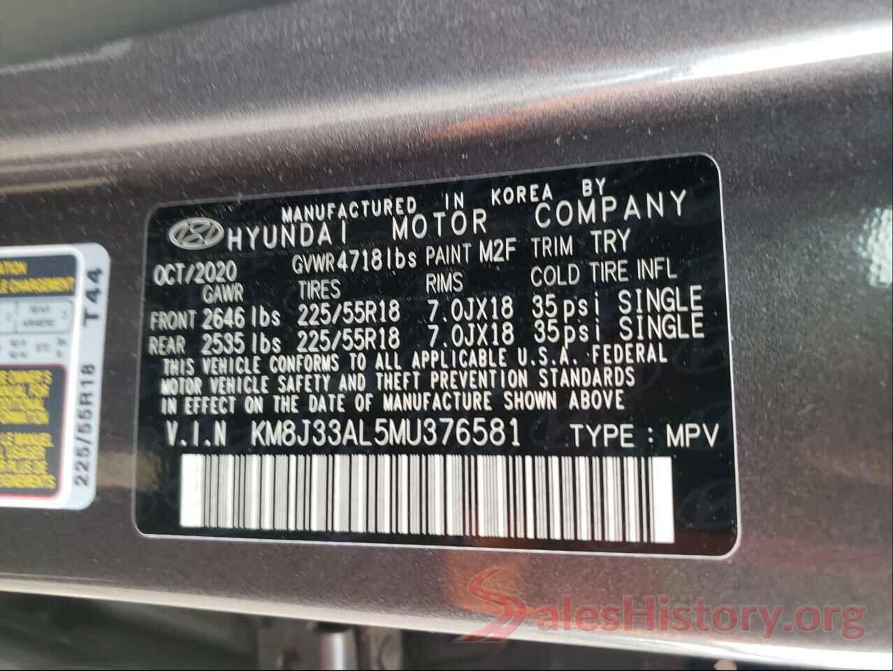 KM8J33AL5MU376581 2021 HYUNDAI TUCSON