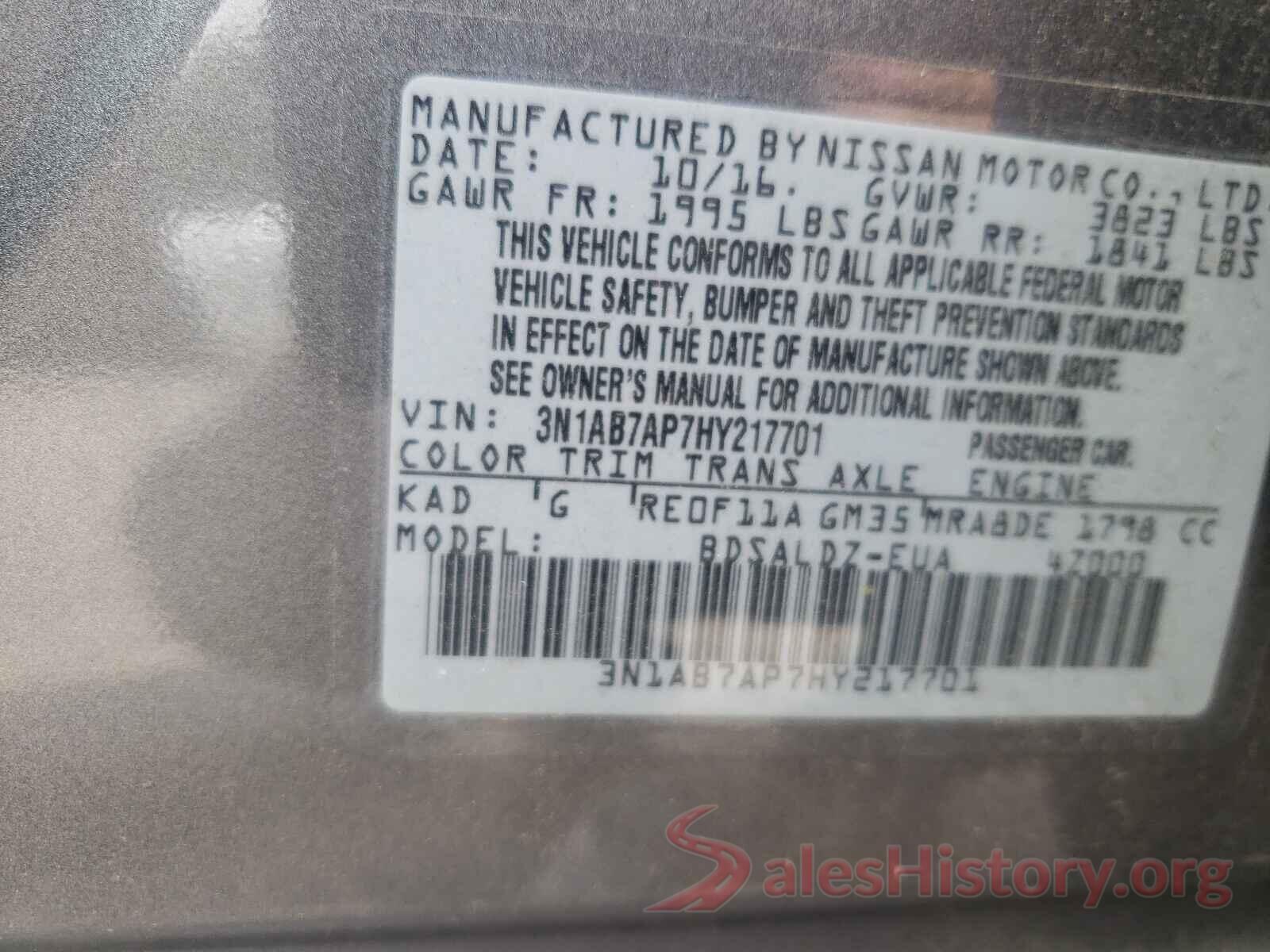 3N1AB7AP7HY217701 2017 NISSAN SENTRA