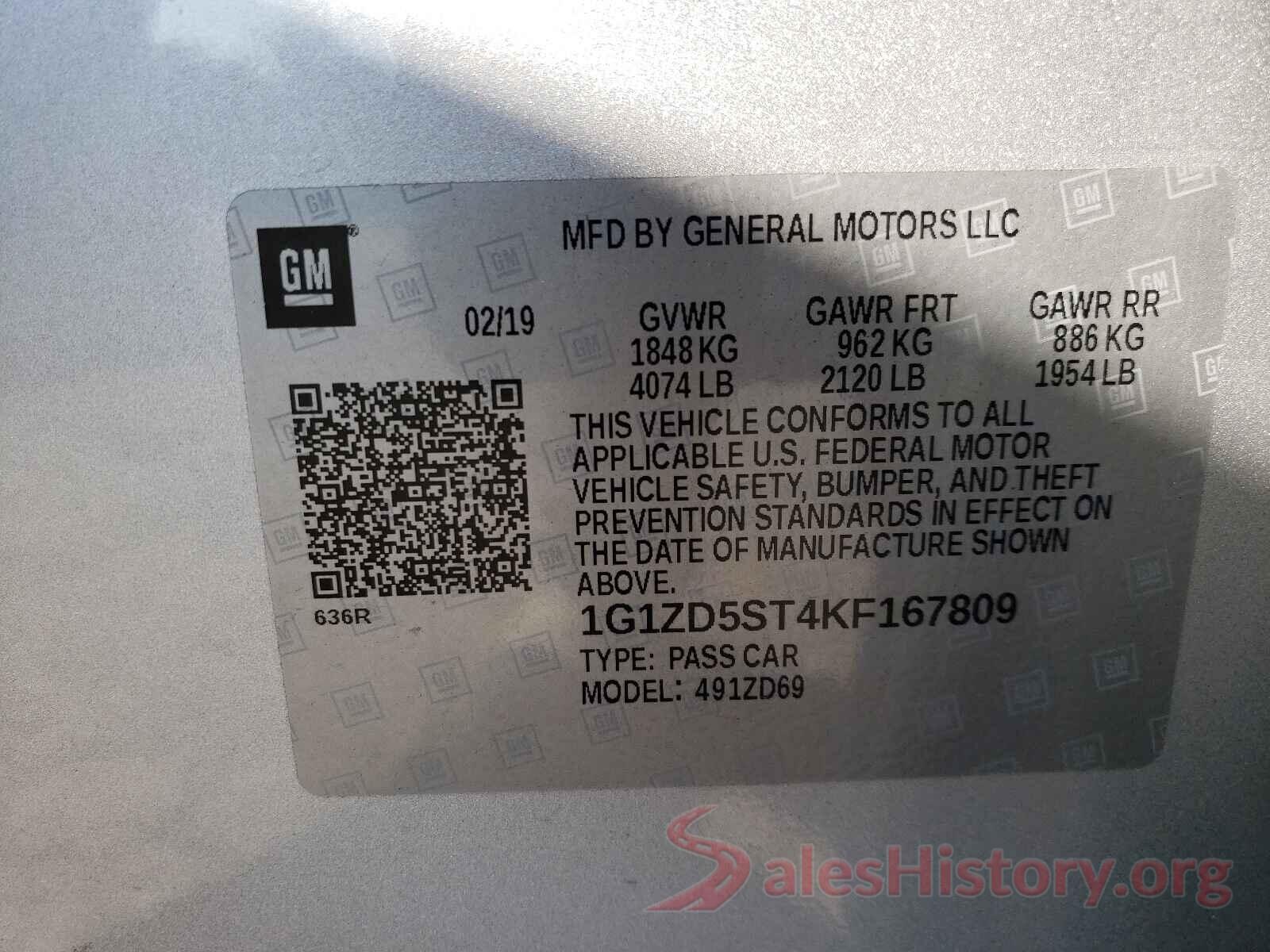 1G1ZD5ST4KF167809 2019 CHEVROLET MALIBU