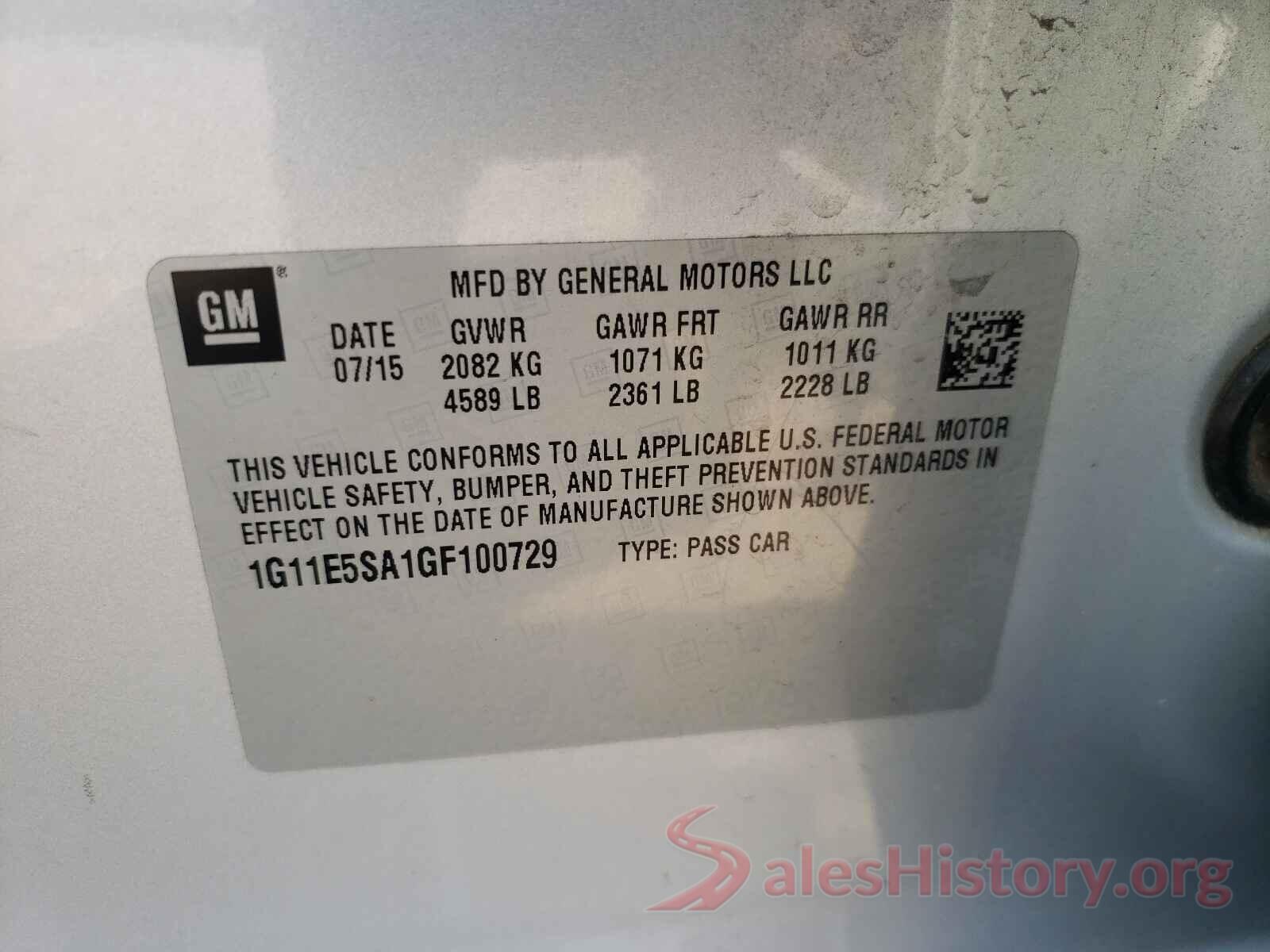 1G11E5SA1GF100729 2016 CHEVROLET MALIBU