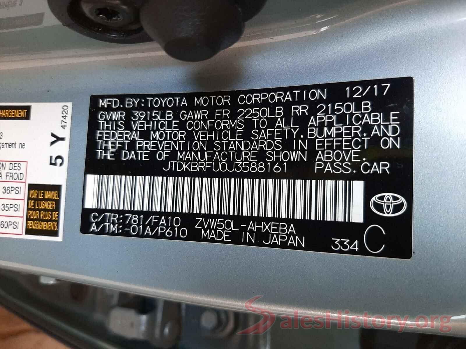 JTDKBRFU0J3588161 2018 TOYOTA PRIUS