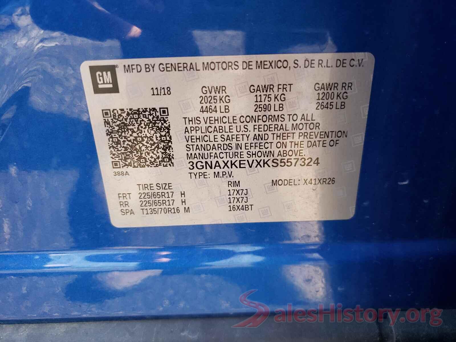 3GNAXKEVXKS557324 2019 CHEVROLET EQUINOX