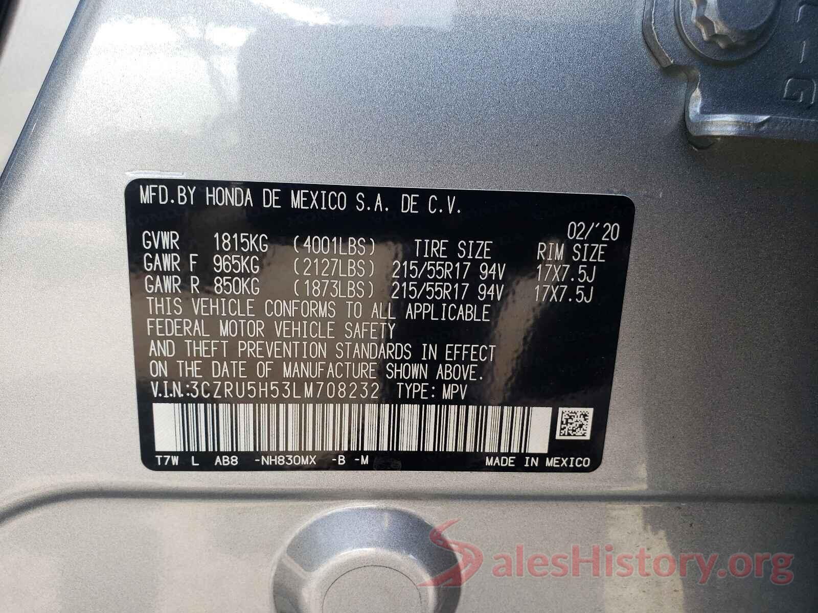 3CZRU5H53LM708232 2020 HONDA HR-V