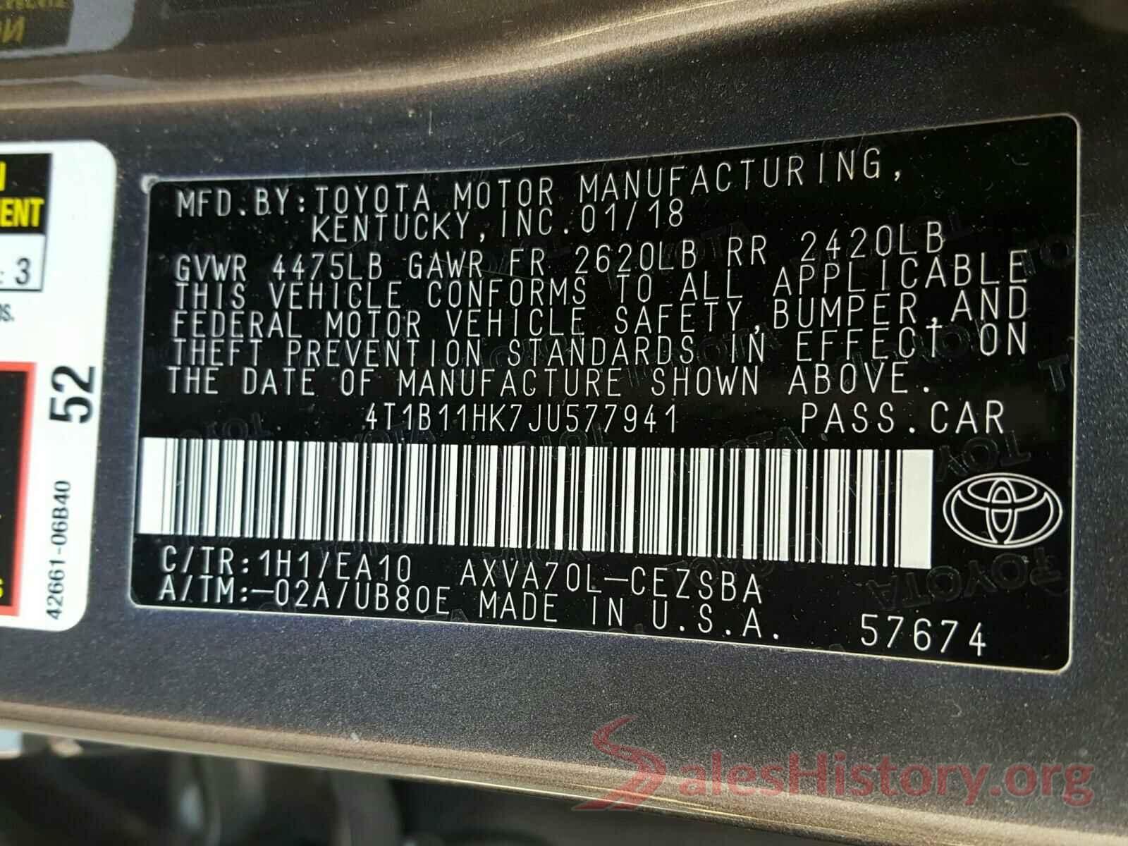 4T1B11HK7JU577941 2018 TOYOTA CAMRY