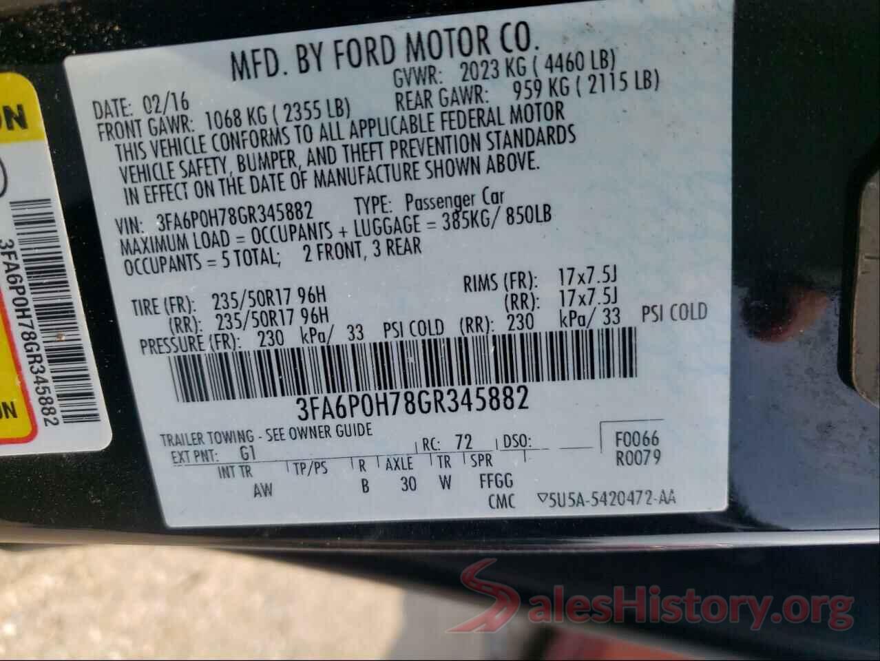 3FA6P0H78GR345882 2016 FORD FUSION