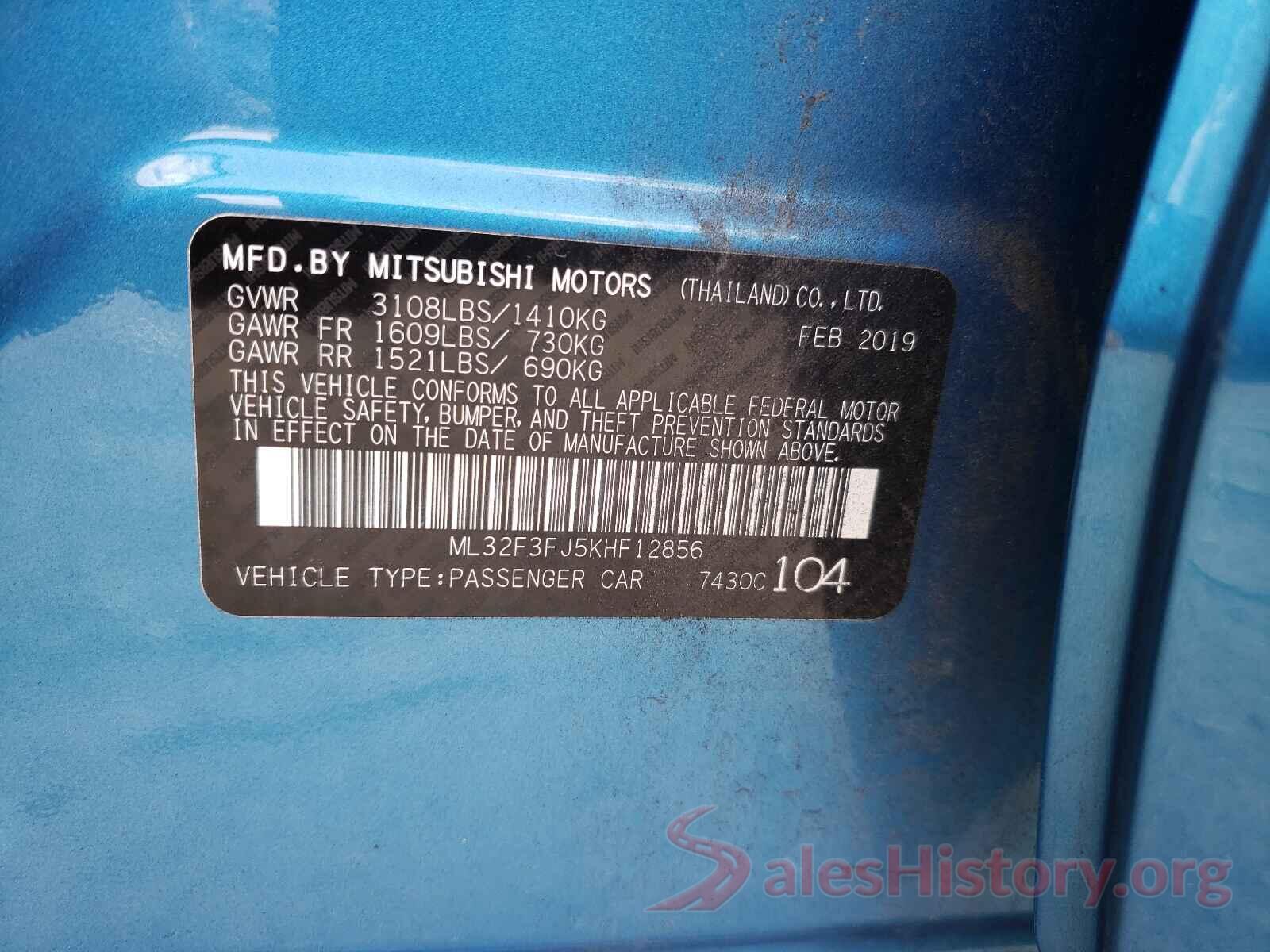 ML32F3FJ5KHF12856 2019 MITSUBISHI MIRAGE