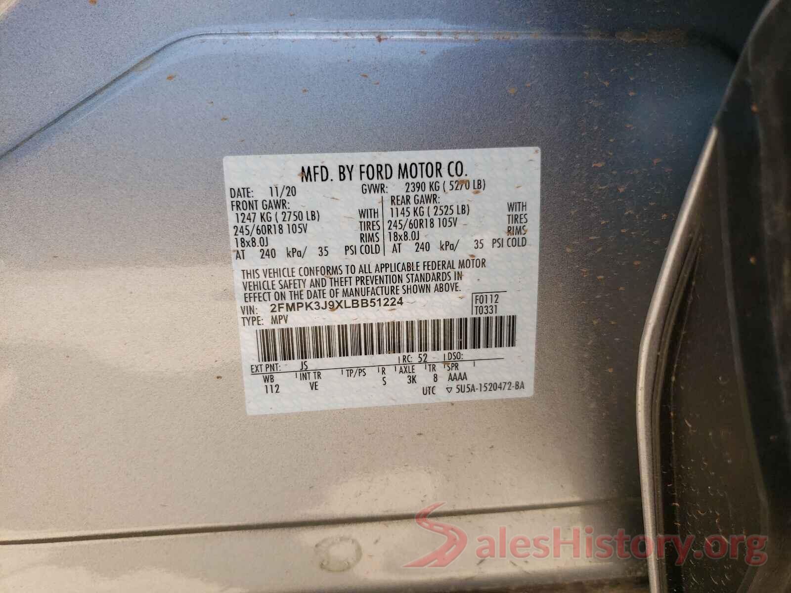 2FMPK3J9XLBB51224 2020 FORD EDGE