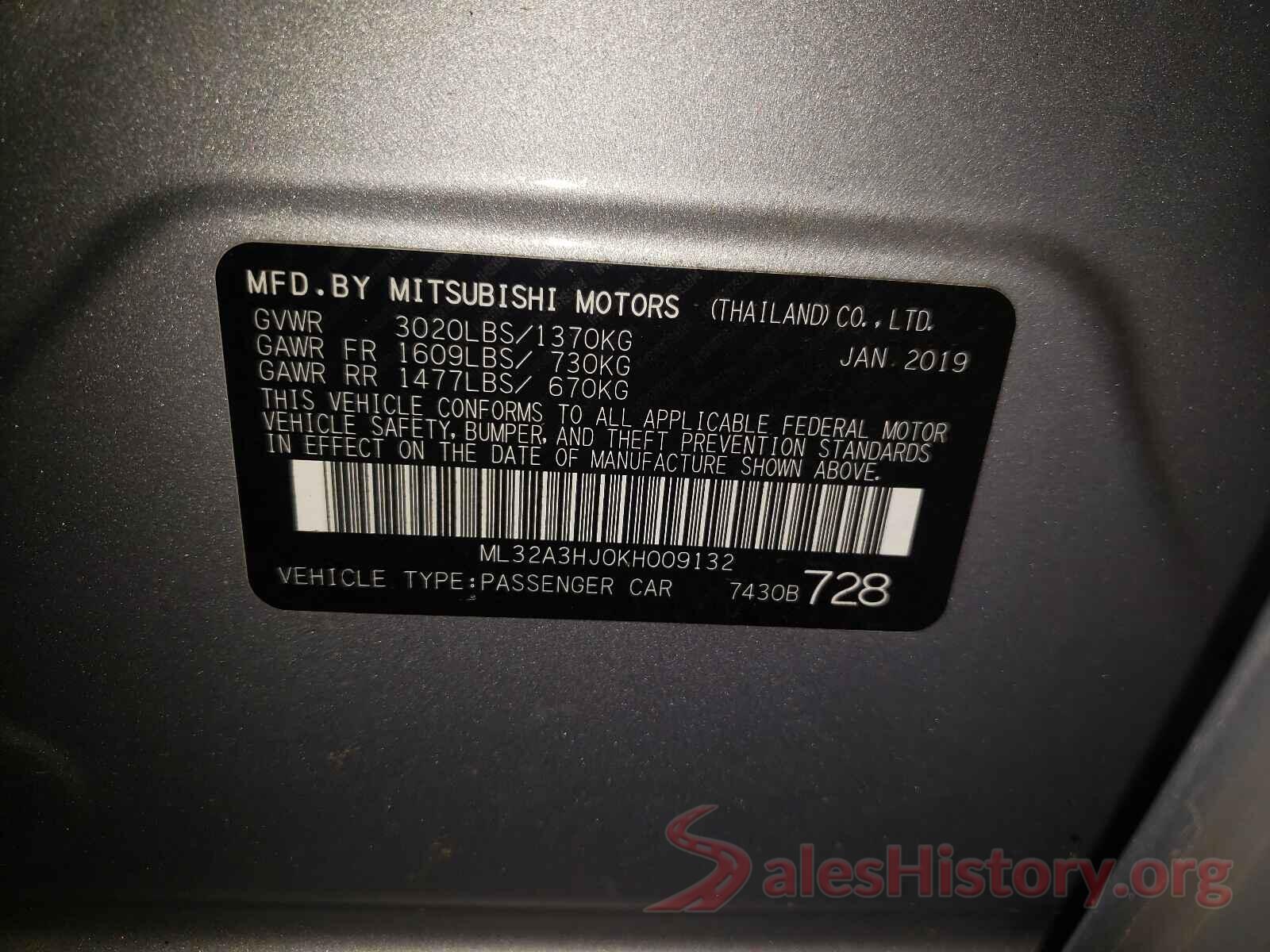 ML32A3HJ0KH009132 2019 MITSUBISHI MIRAGE