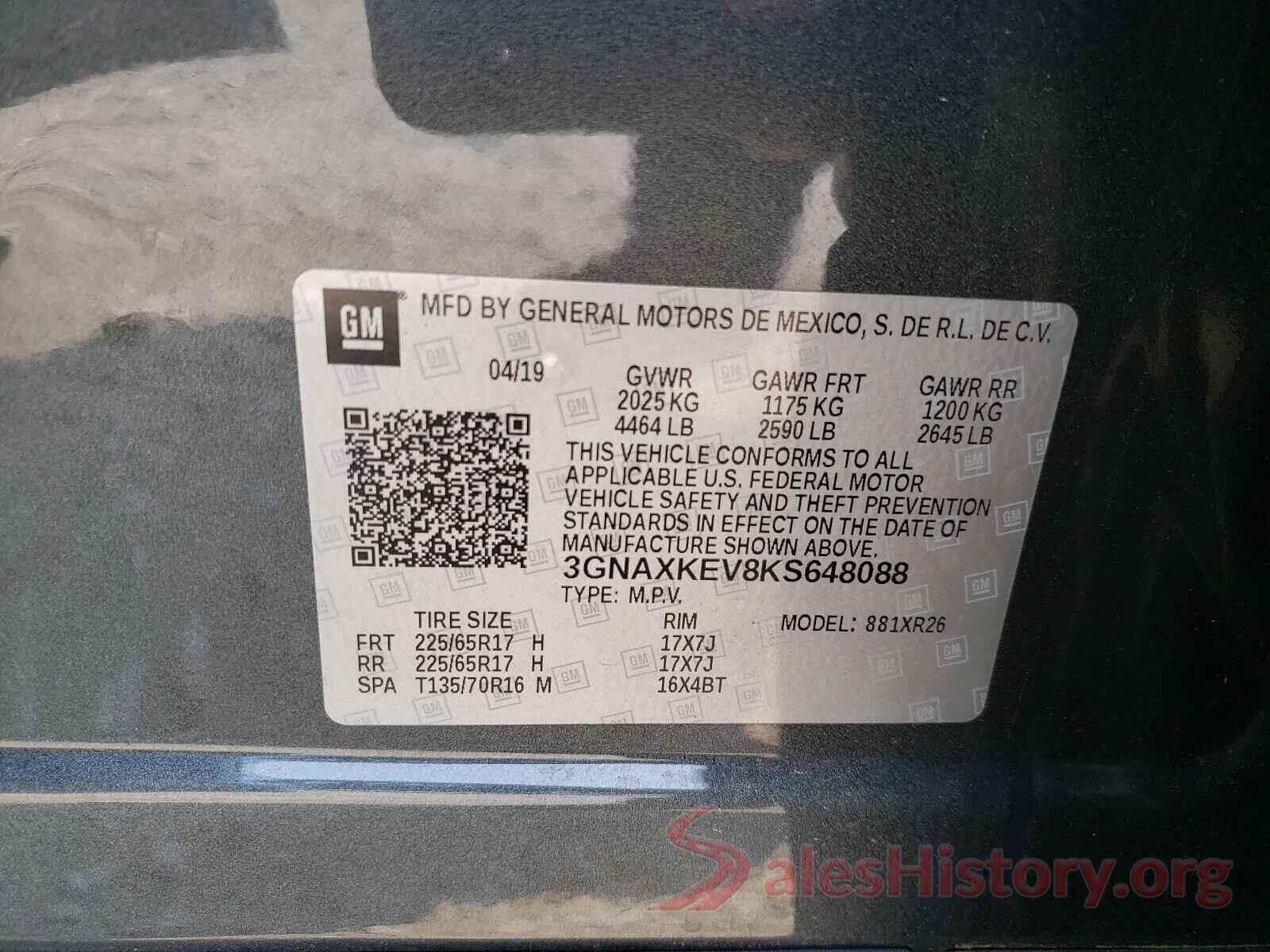 3GNAXKEV8KS648088 2019 CHEVROLET EQUINOX