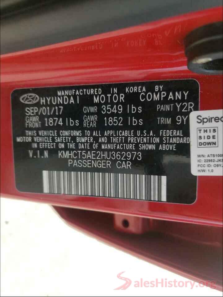 KMHCT5AE2HU362973 2017 HYUNDAI ACCENT