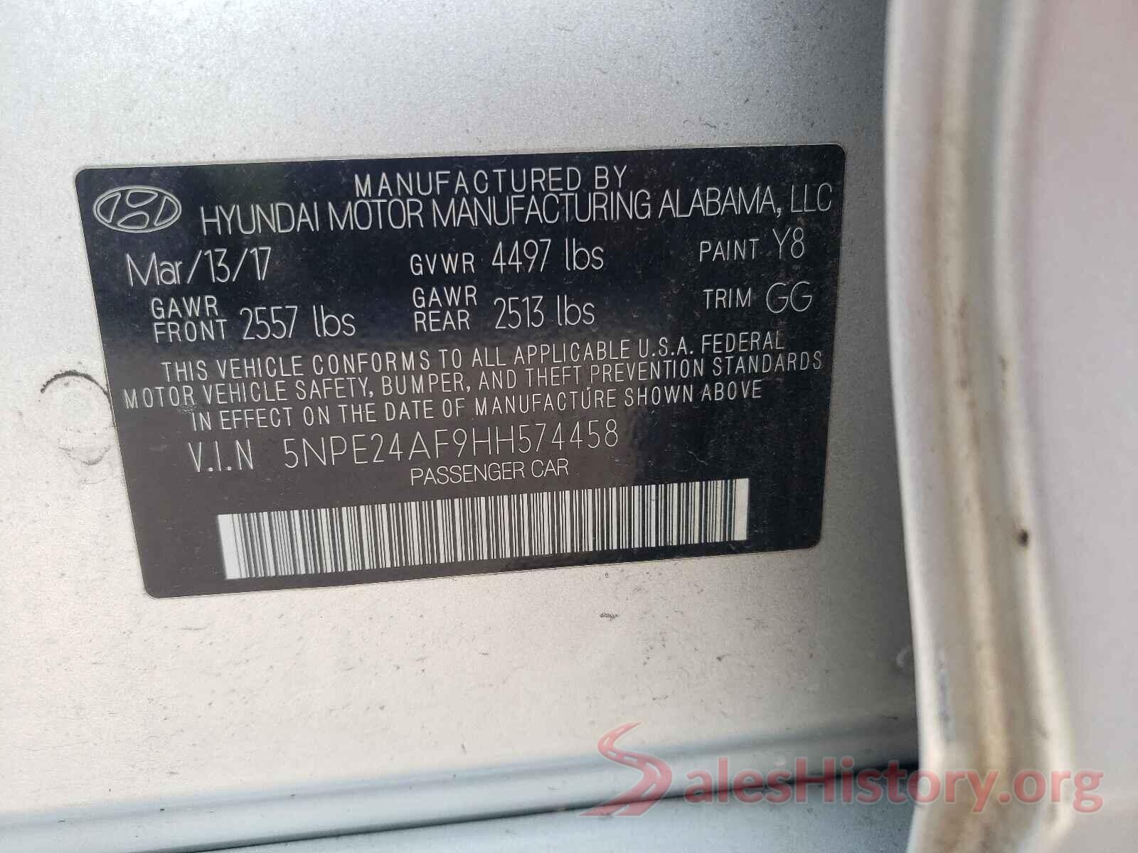 5NPE24AF9HH574458 2017 HYUNDAI SONATA