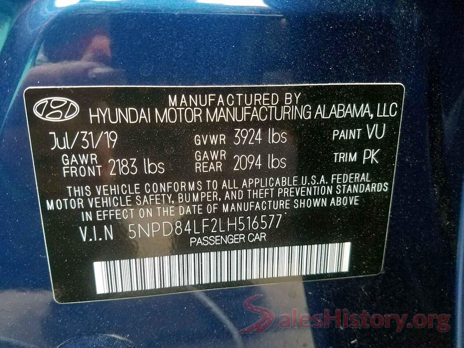 5NPD84LF2LH516577 2020 HYUNDAI ELANTRA