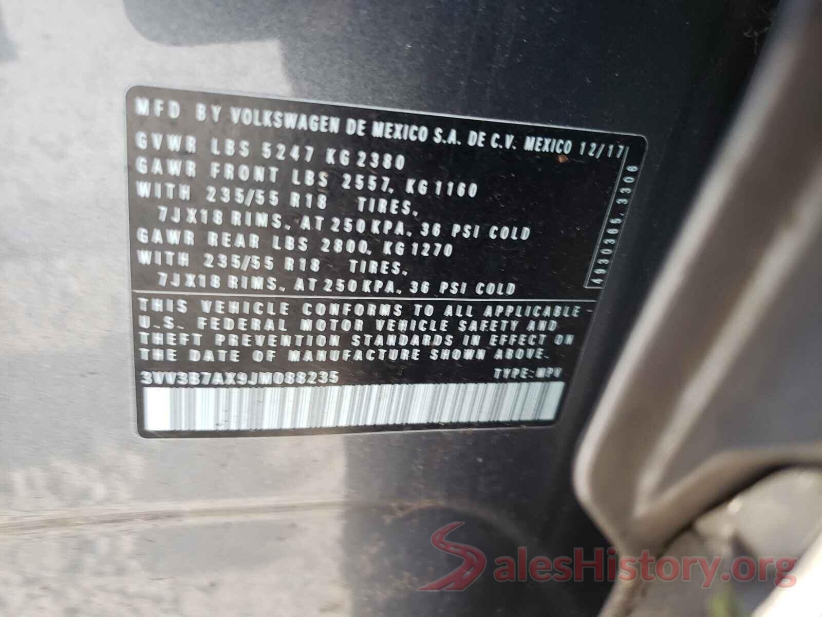 3VV3B7AX9JM088235 2018 VOLKSWAGEN TIGUAN