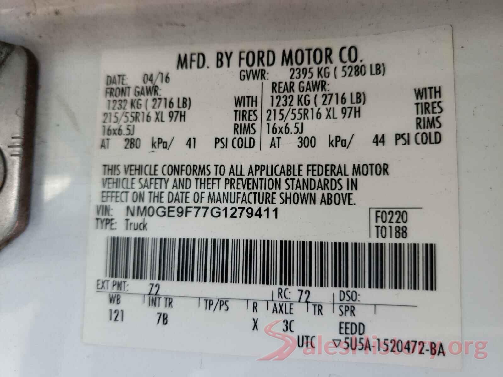 NM0GE9F77G1279411 2016 FORD TRANSIT CO