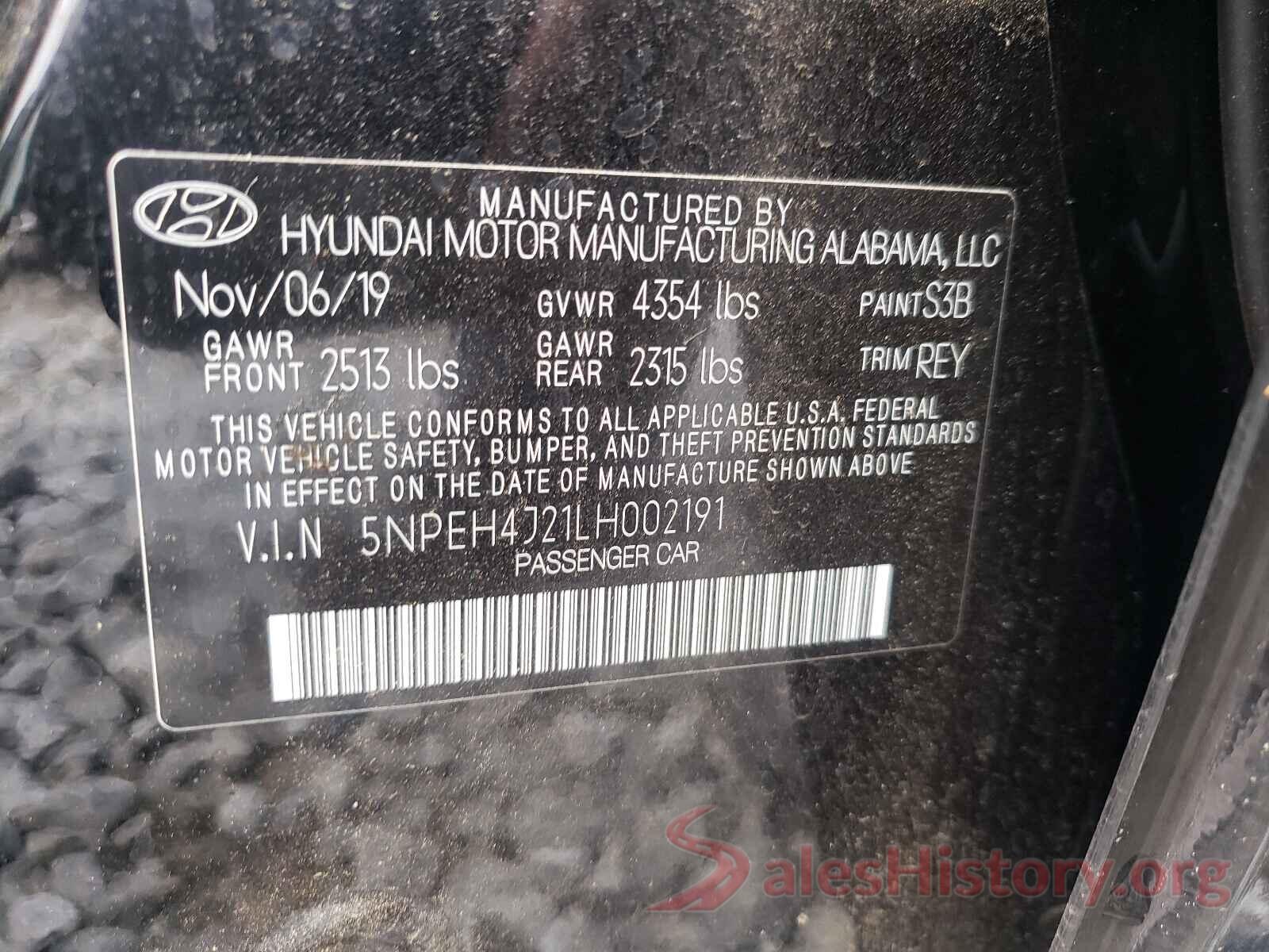 5NPEH4J21LH002191 2020 HYUNDAI SONATA