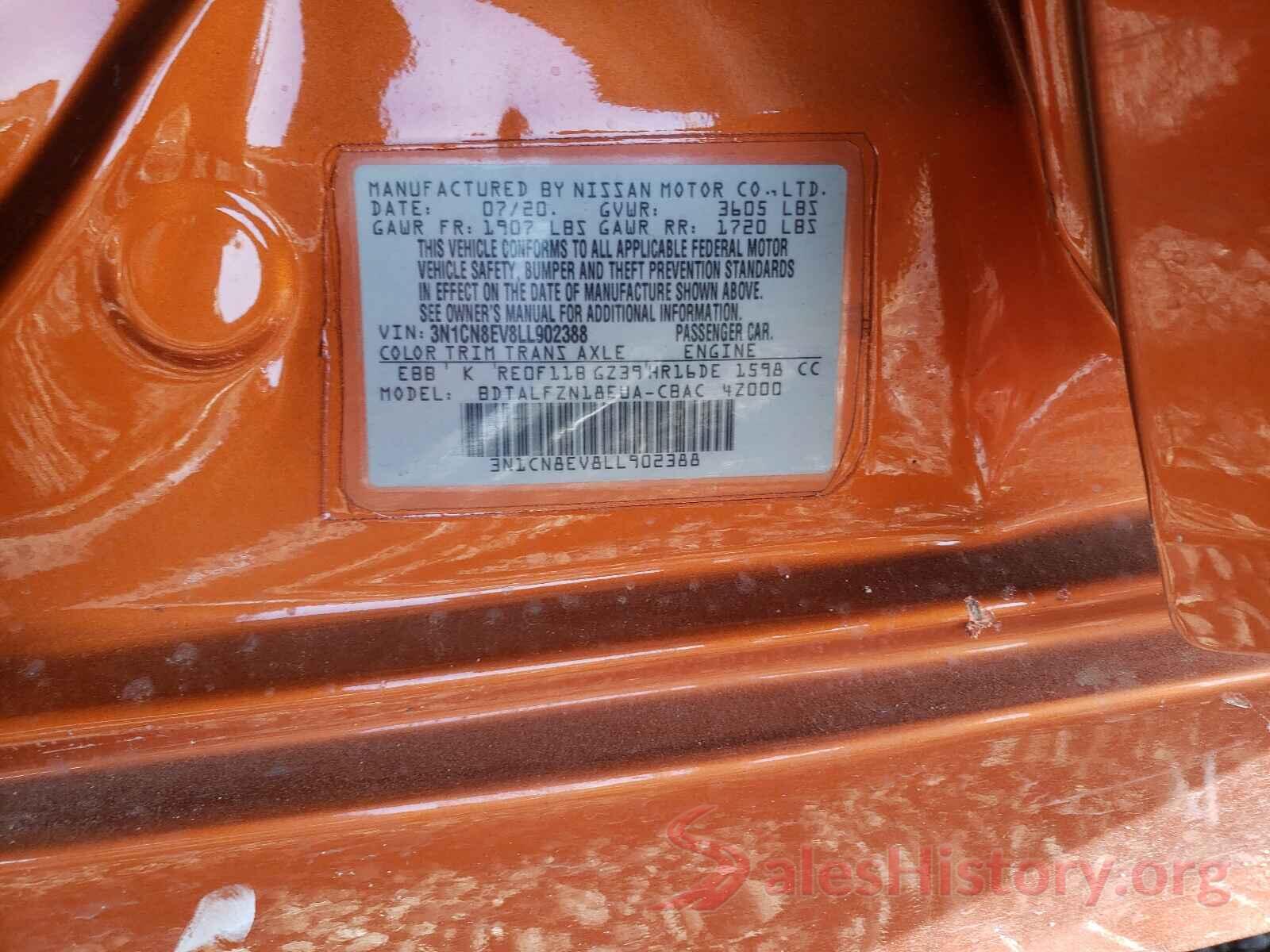 3N1CN8EV8LL902388 2020 NISSAN VERSA