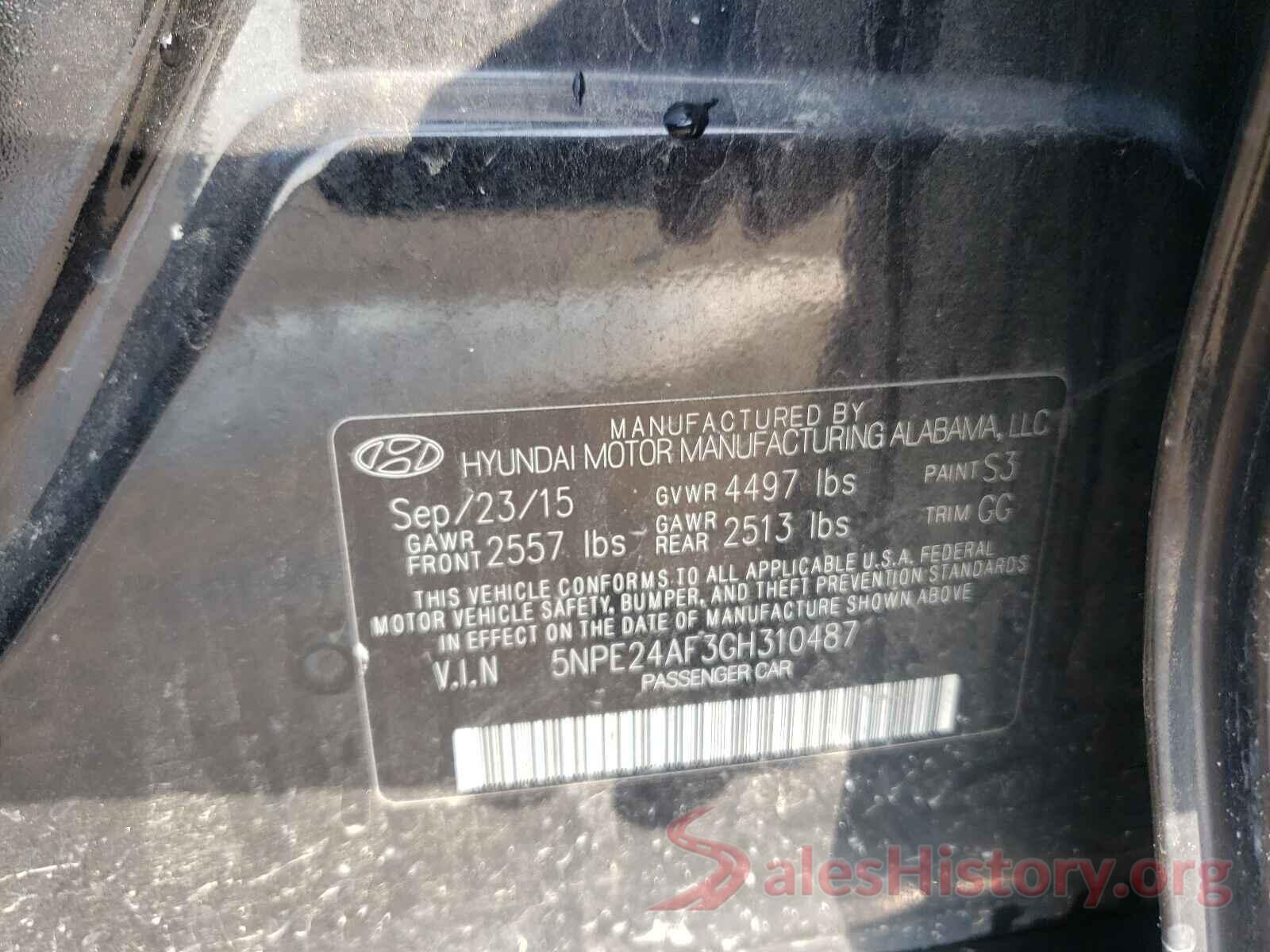 5NPE24AF3GH310487 2016 HYUNDAI SONATA