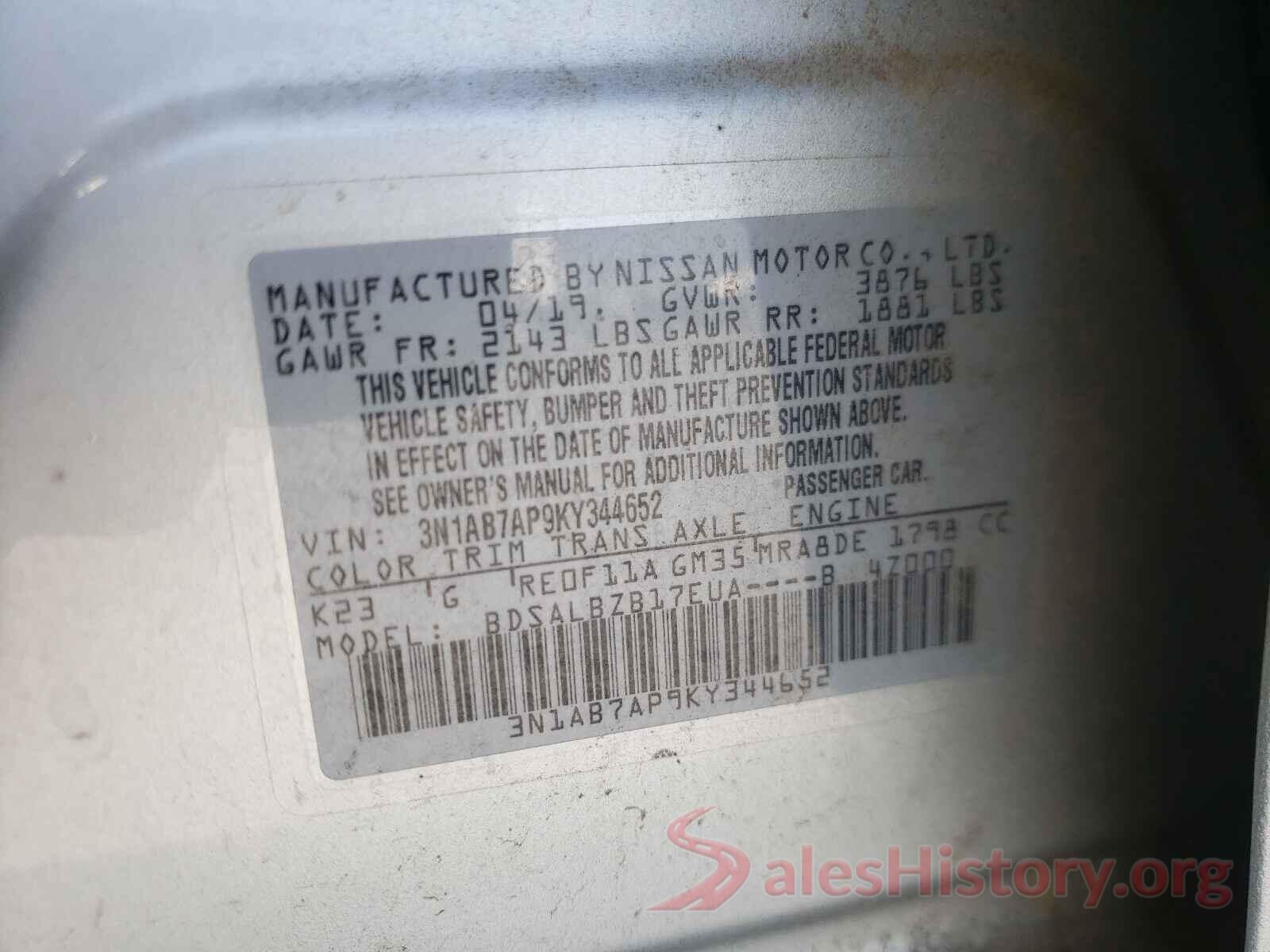 3N1AB7AP9KY344652 2019 NISSAN SENTRA